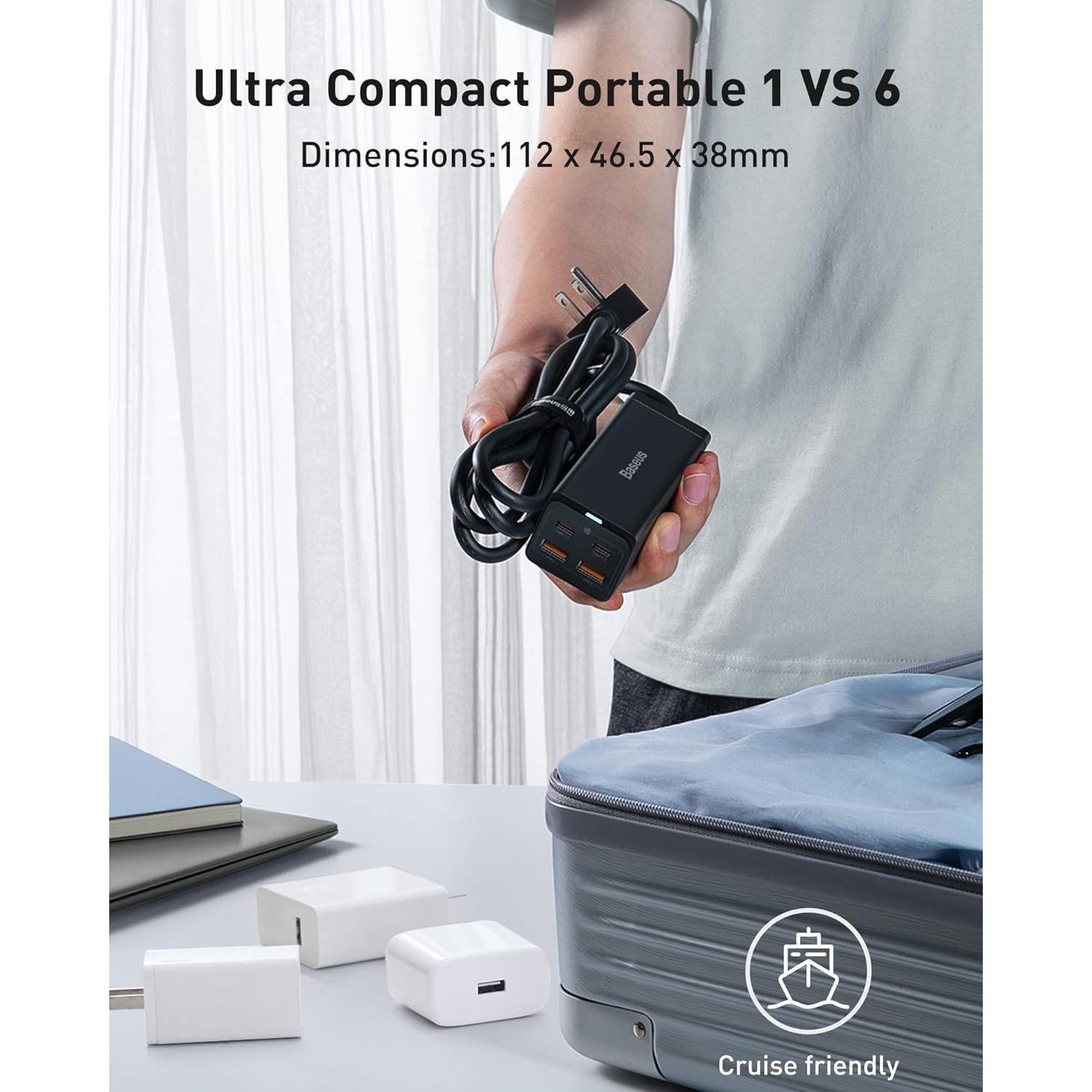 Baseus Estación de Carga USB C 100W 6 en 1 con 2 Salidas AC