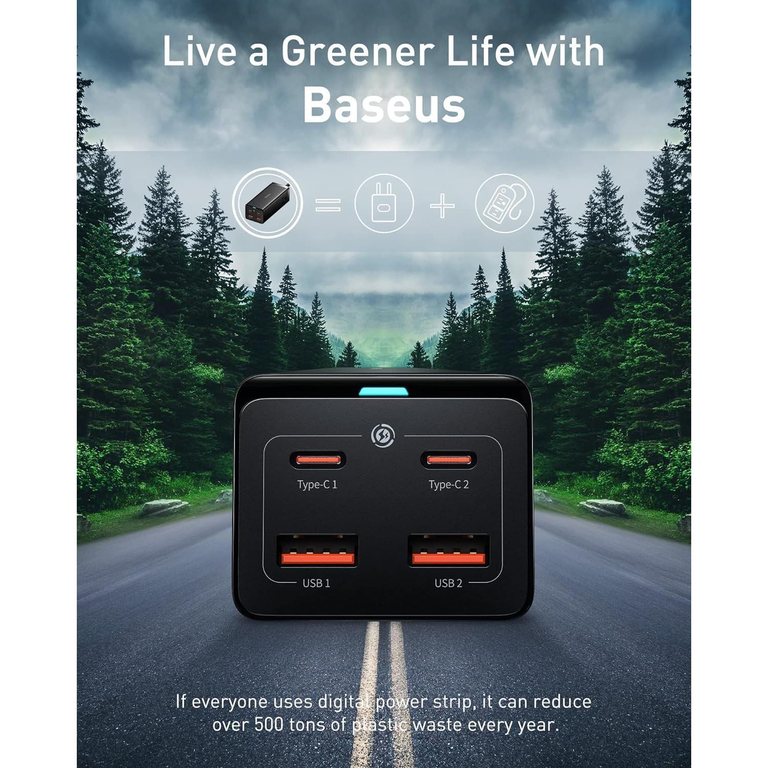 Baseus Estación de Carga USB C 100W 6 en 1 con 2 Salidas AC