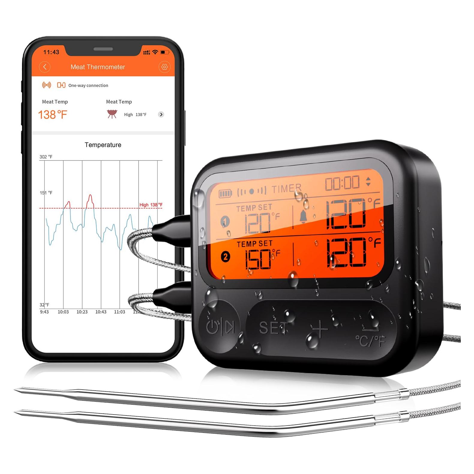 Termómetro Digital Inalámbrico BFOUR para Carne Doble Sonda
