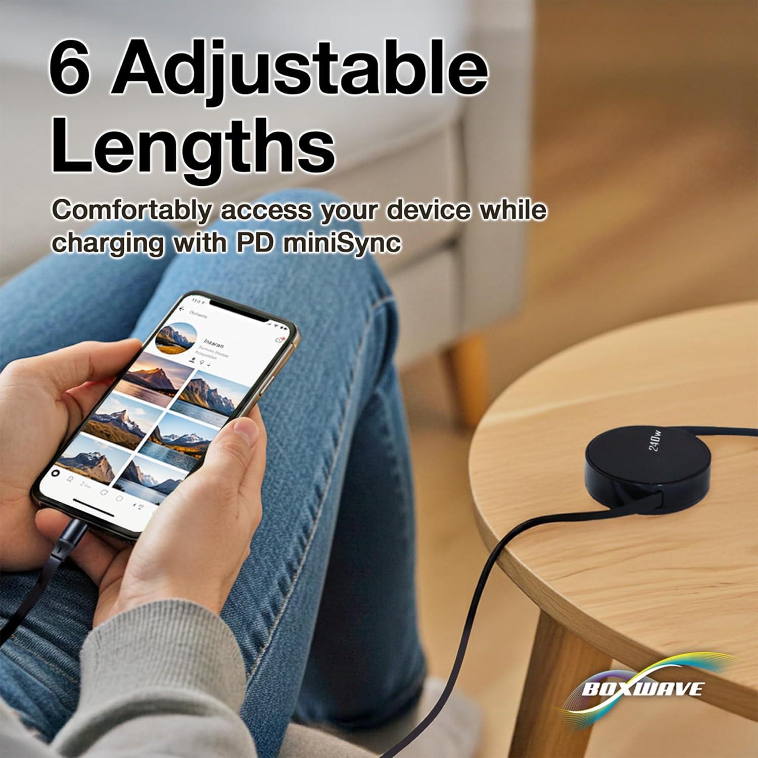 Cable Retráctil USB Tipo-C BoxWave PD 240W - Negro