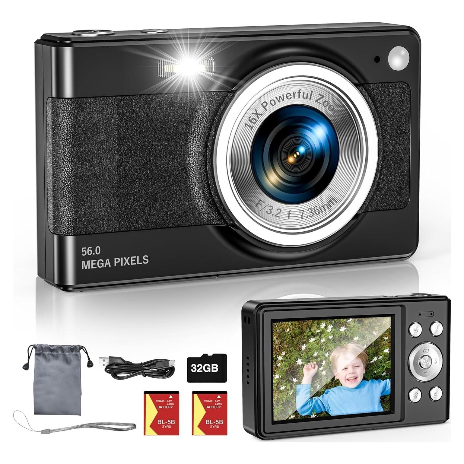 Cámara Digital para Niños 56MP FHD 1080P con Zoom 16x