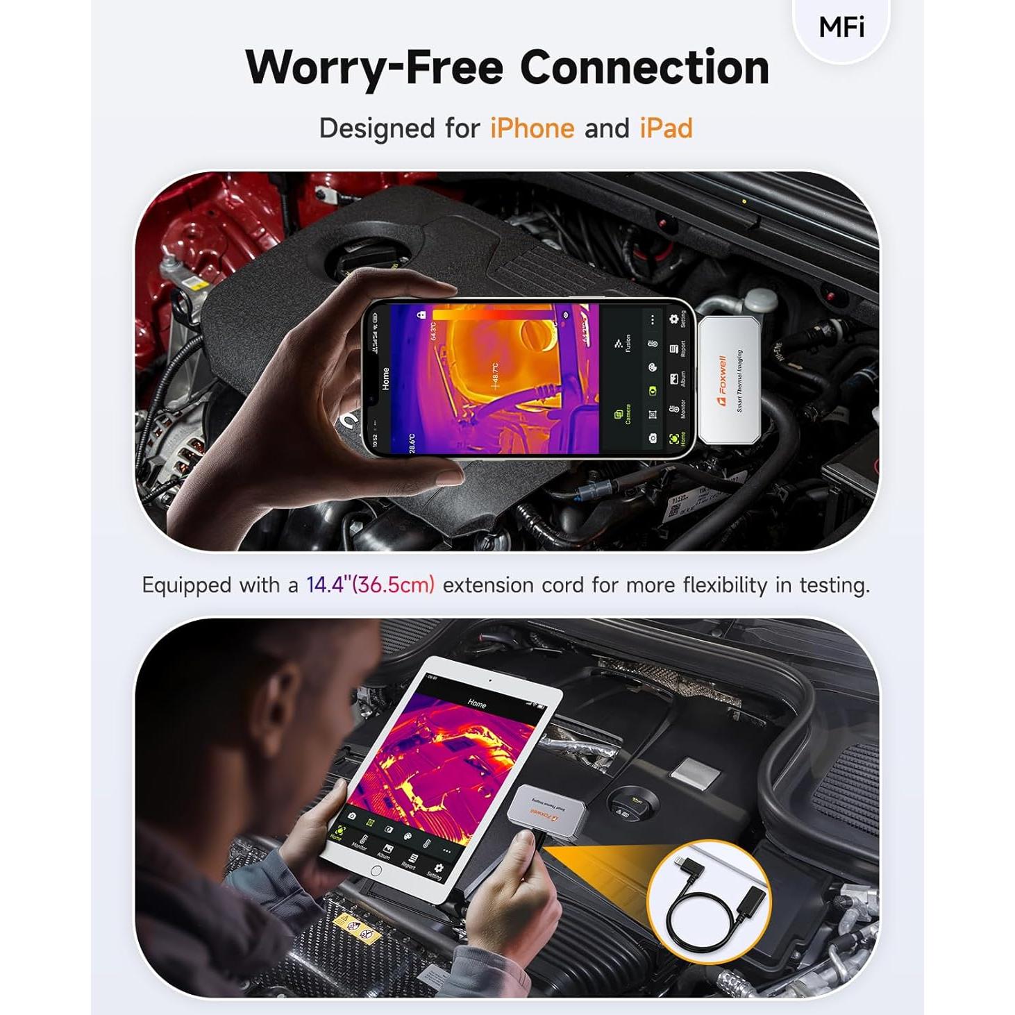 Cámara Térmica FOXWELL RT100 para iPhone y iPad, 256x192