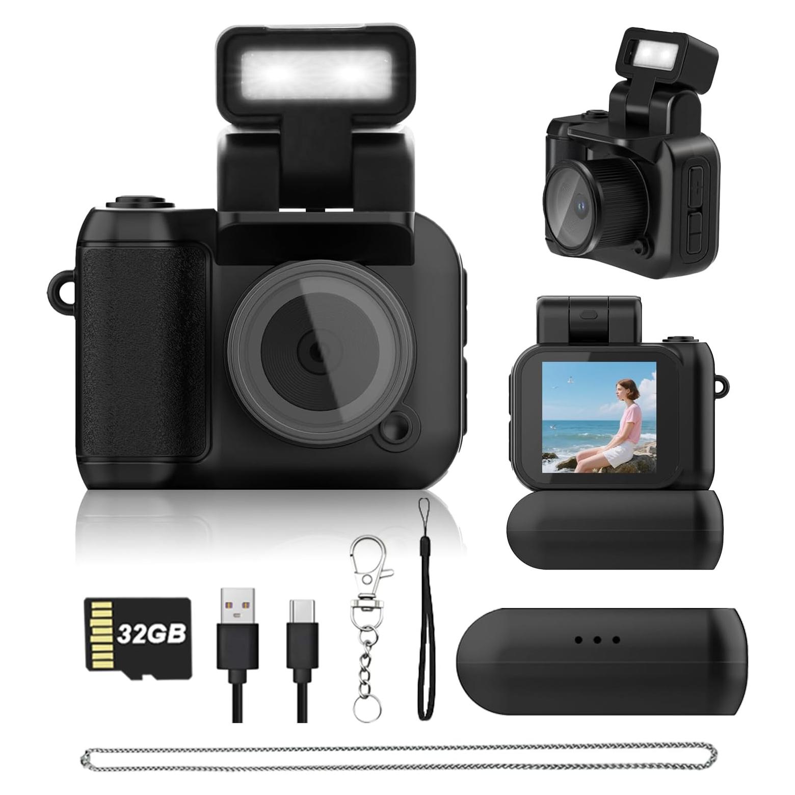 Mini Cámara de Llavero HOFAOUG Retro 32GB HD Portátil