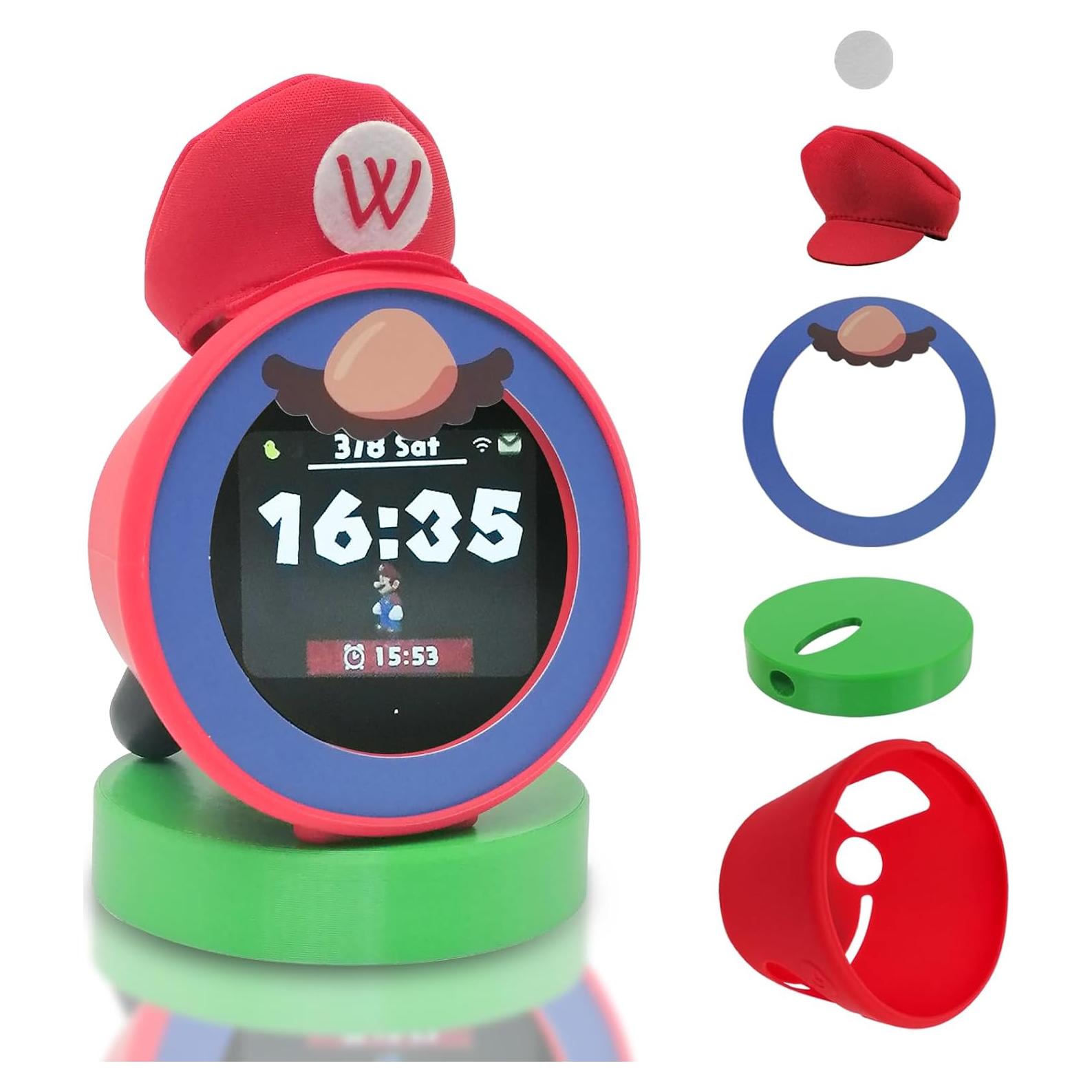 Soporte de Madera para Nintendo Alarmo con Funda Roja