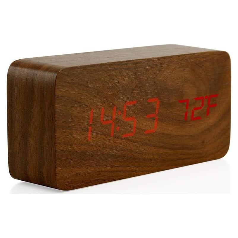 Reloj Despertador Digital OCT17 de Madera con Luz LED