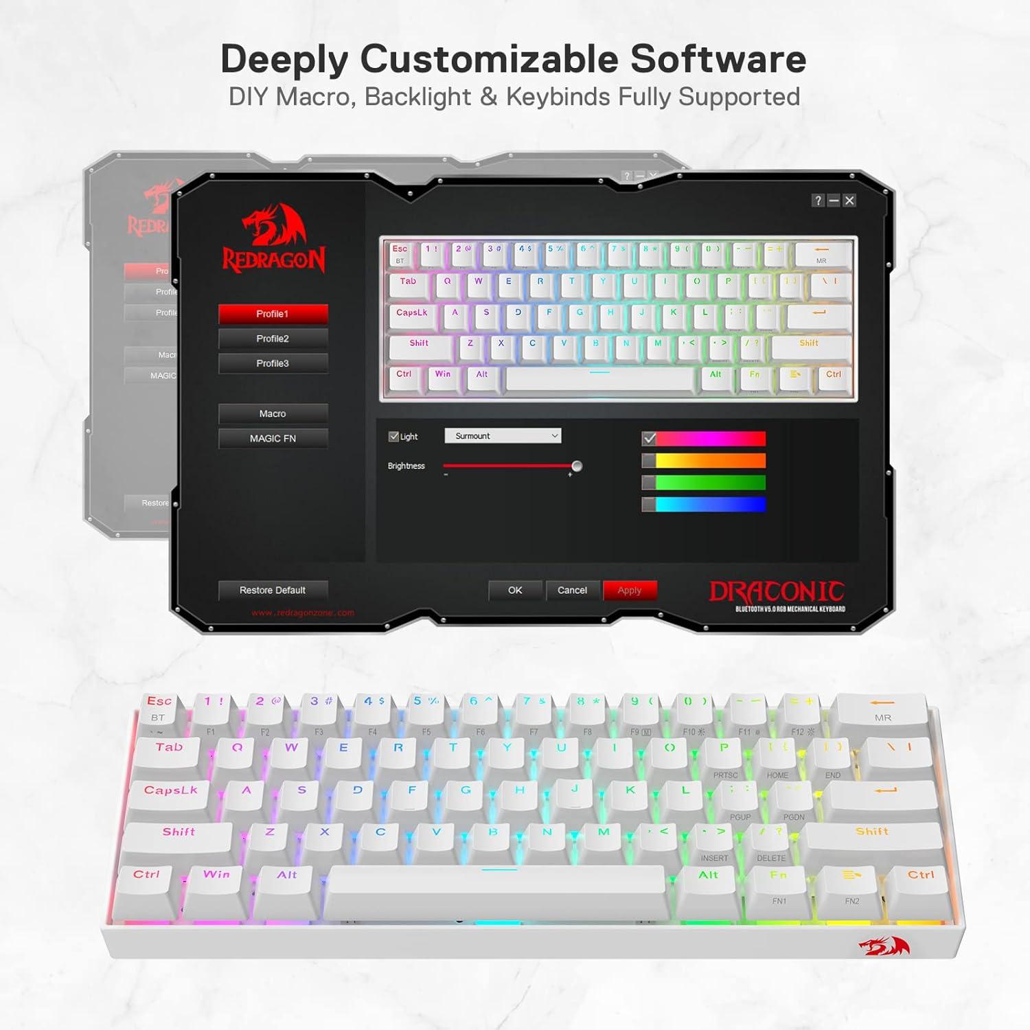 Teclado Mecánico Inalámbrico Redragon K530 Pro 60% RGB