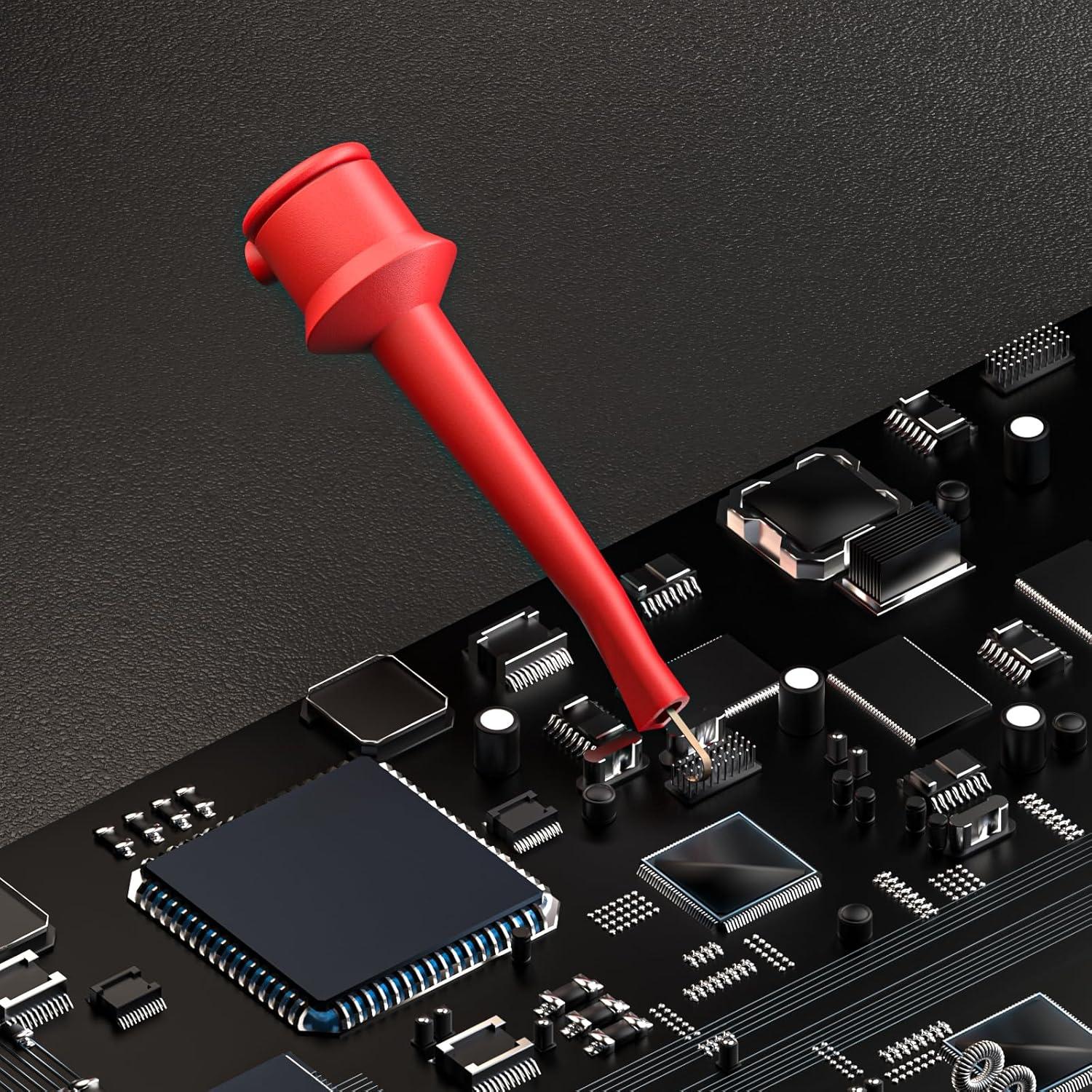 Goupchn 10PCS Multimeter Test Hook Clips SMD IC Cable Welding Test Clip for DIY Electronic Components Testing Red&Black