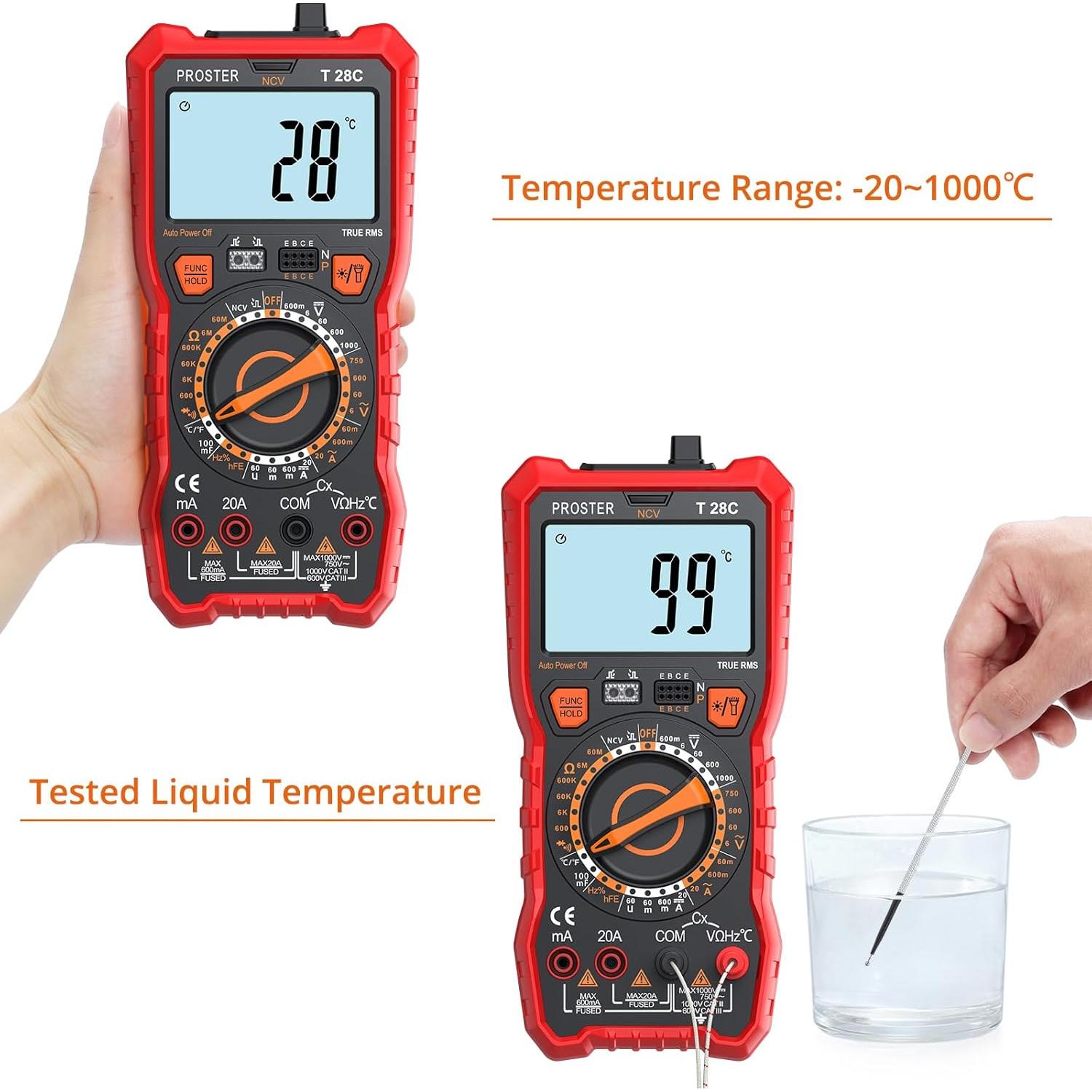 Multímetro Digital Proster T28C 6000 Cuentas TRMS - Voltímetro AC/DC
