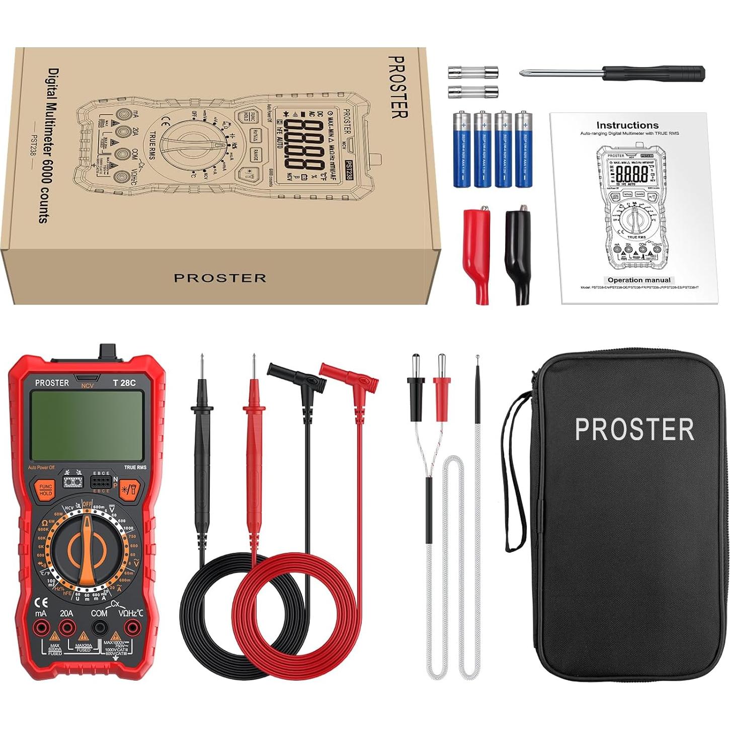 Multímetro Digital Proster T28C 6000 Cuentas TRMS - Voltímetro AC/DC