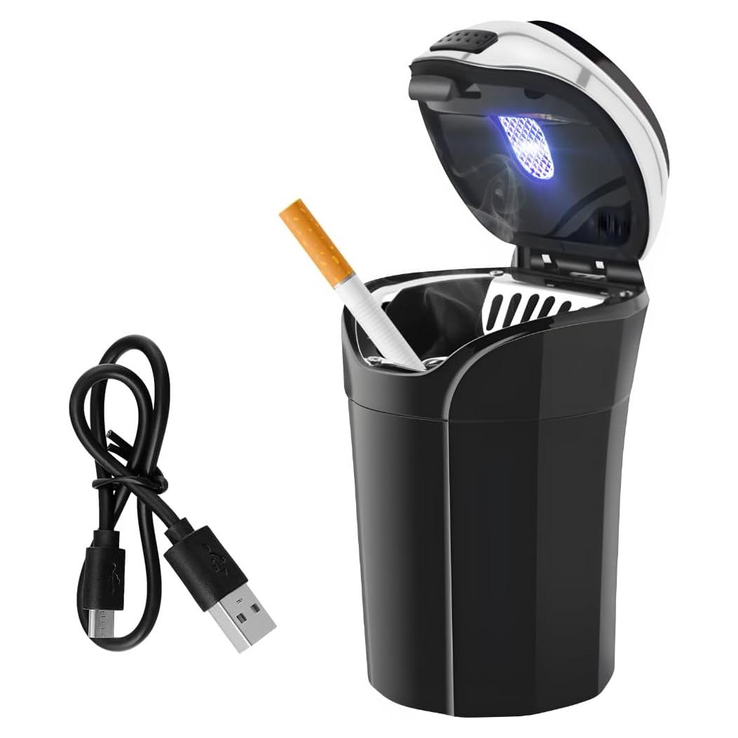 Cenicero de coche KVAEY con tapa y encendedor extraíble - Plata