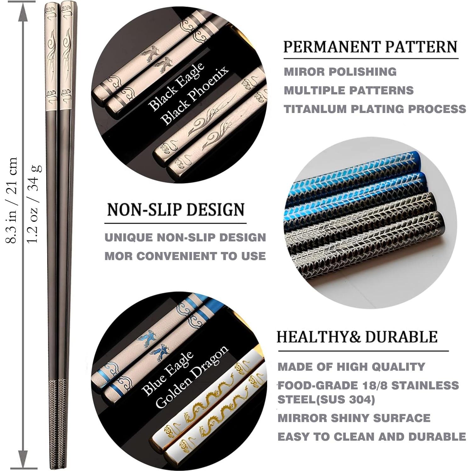 Palillos Portátiles de Acero Inoxidable ITXIYC Fénix Negro 21.1 cm