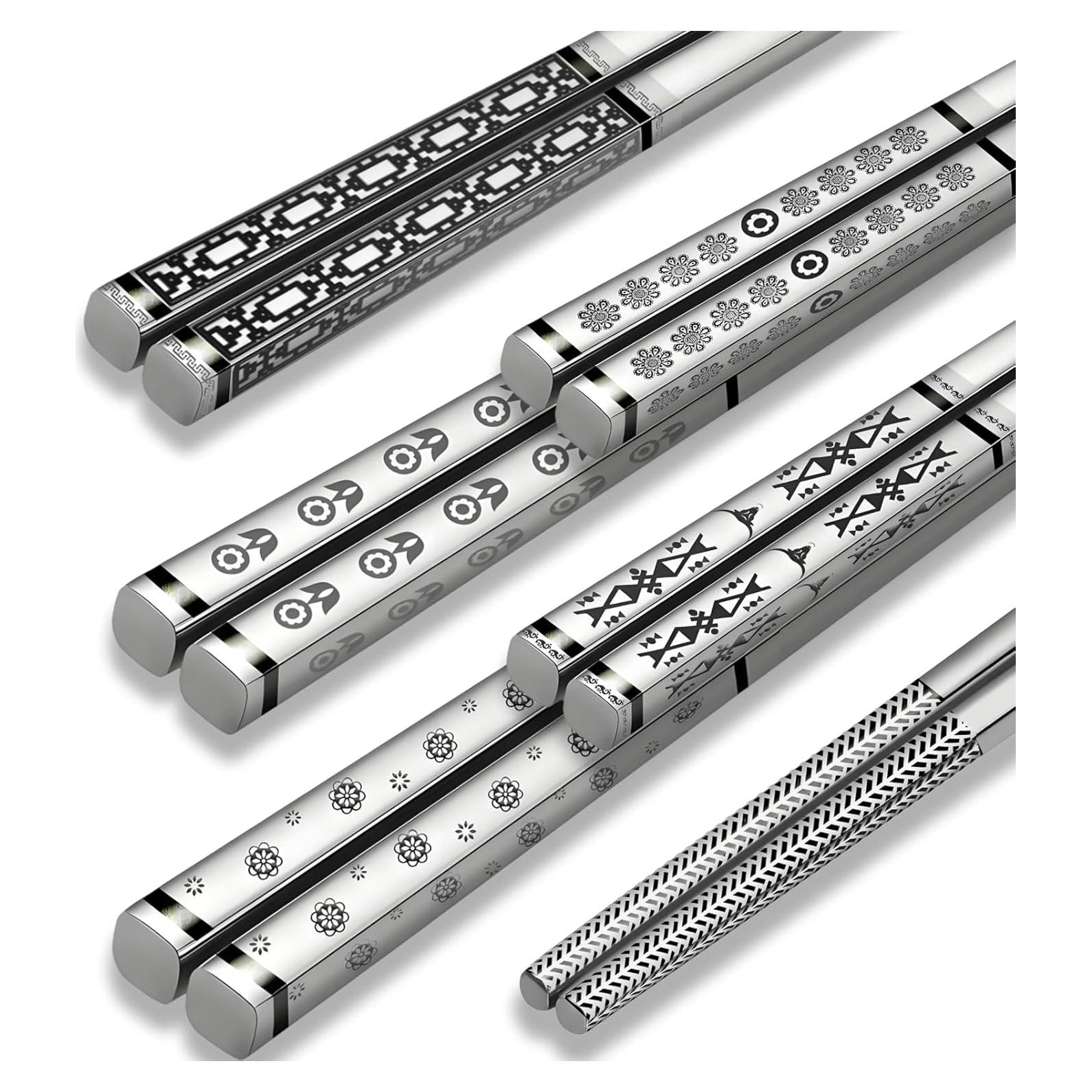 Palillos Reutilizables de Acero Inoxidable GTIEDIK 5 Pares Antideslizantes