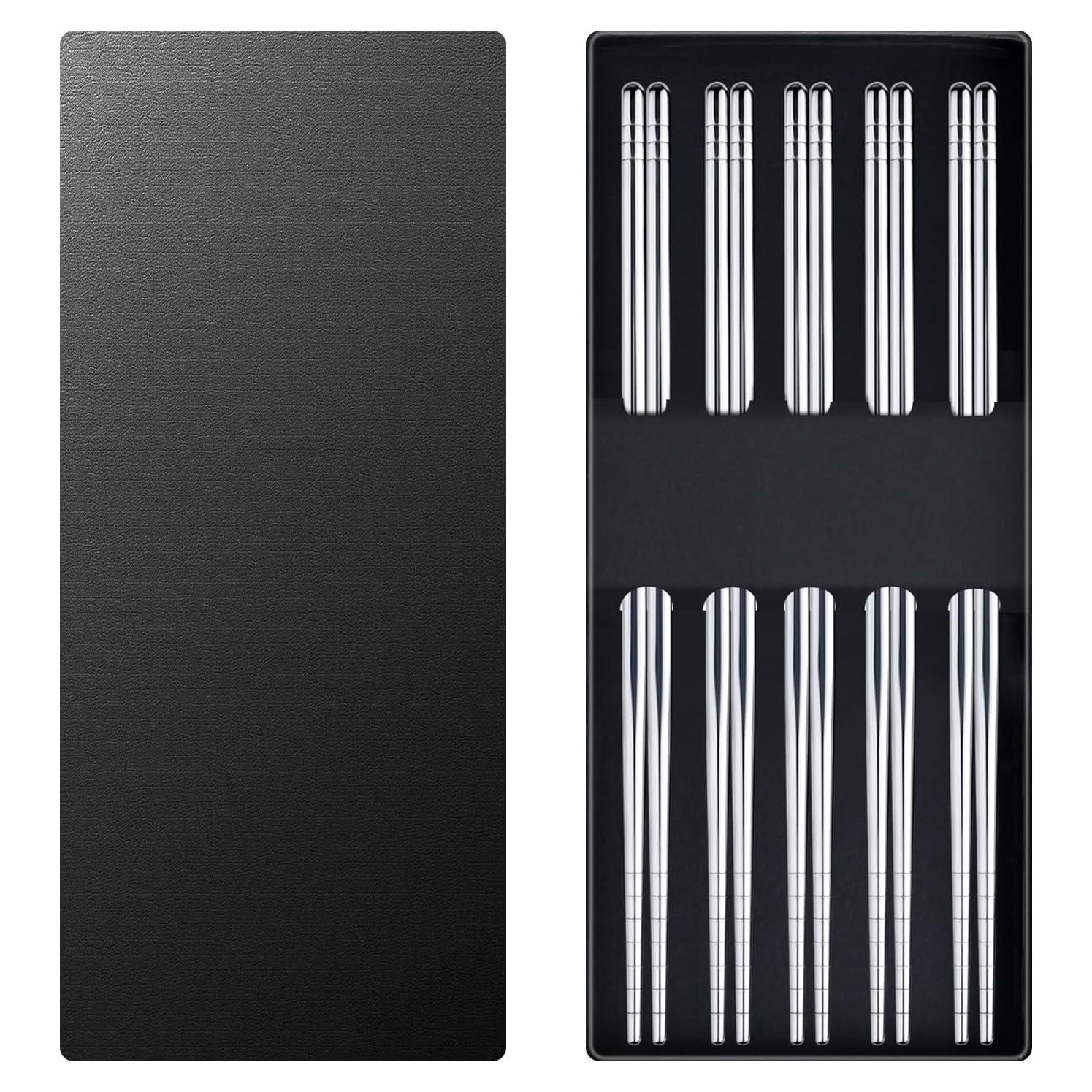 Palillos Reutilizables de Acero Inoxidable SUNRAYNEST - Antideslizantes y Apto para Lavavajillas