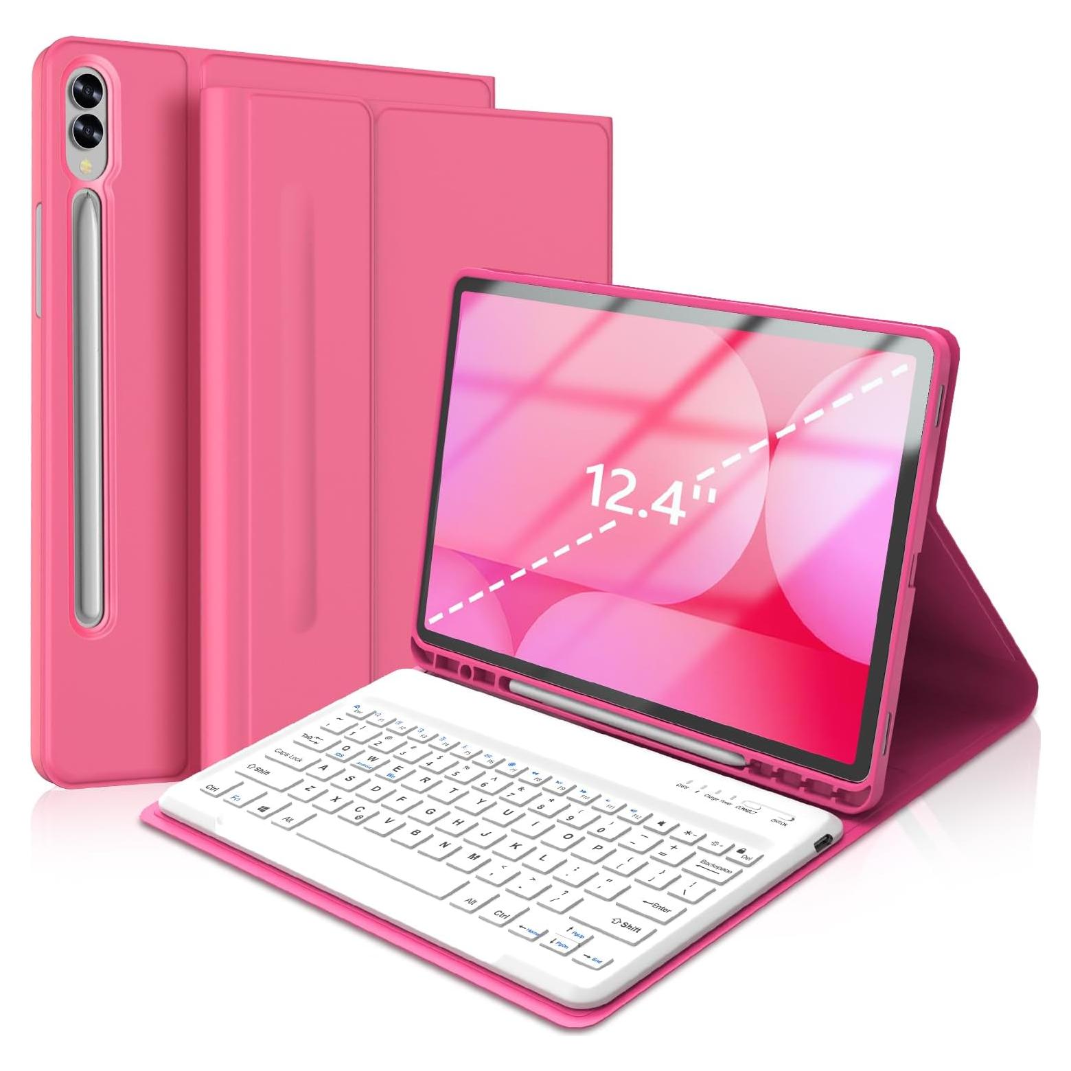 Funda con Teclado Bluetooth para Galaxy Tab S9 FE+ 12.4" Rosa
