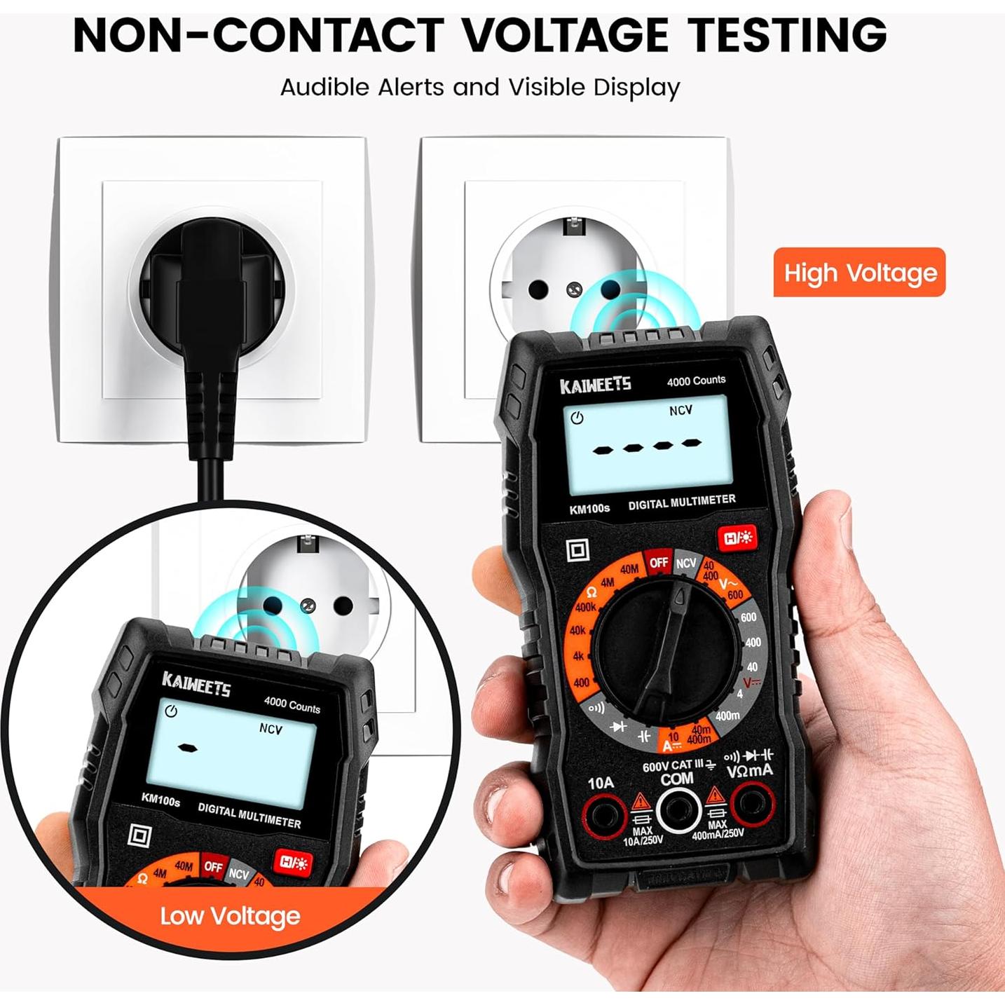 Multímetro Digital KAIWEETS KM100S 4000 Cuentas AC/DC