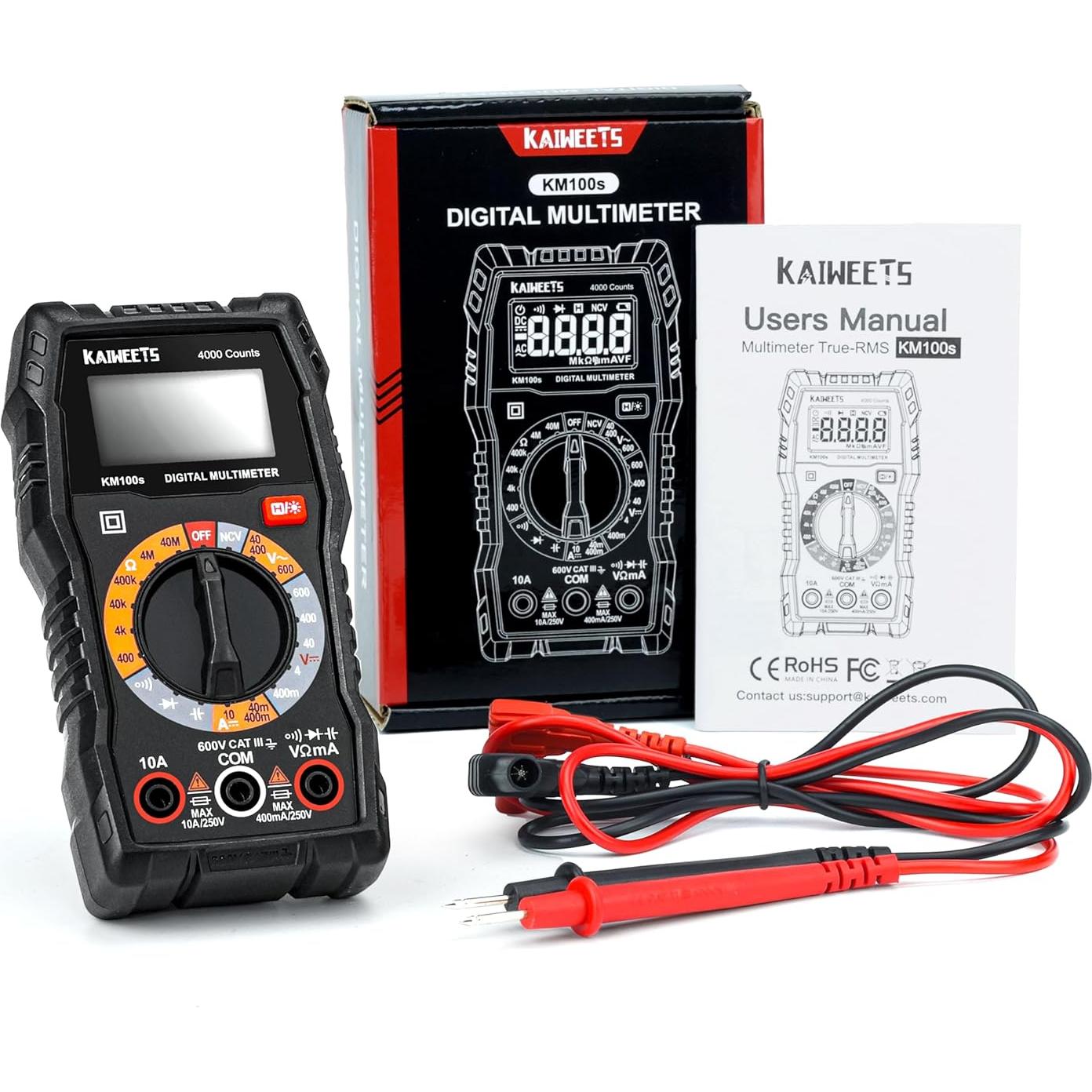 Multímetro Digital KAIWEETS KM100S 4000 Cuentas AC/DC