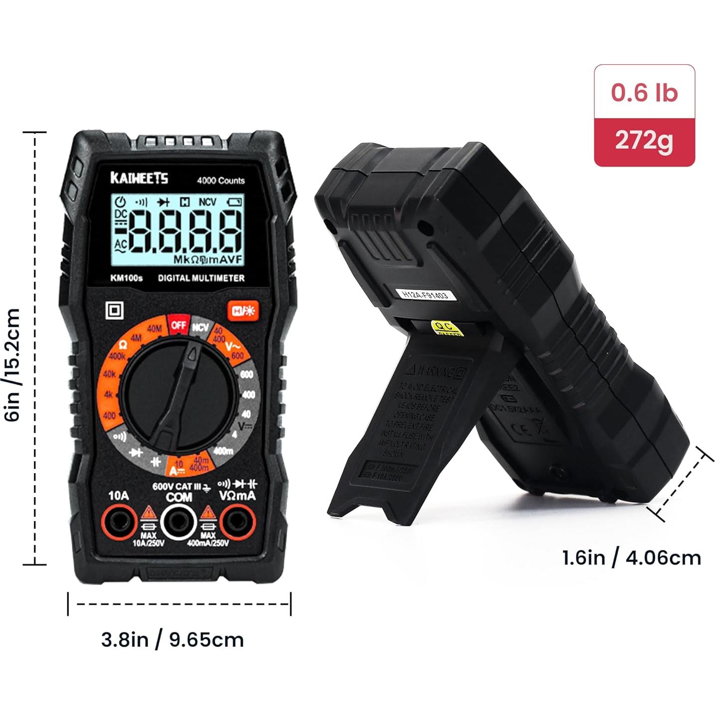 Multímetro Digital KAIWEETS KM100S 4000 Cuentas AC/DC