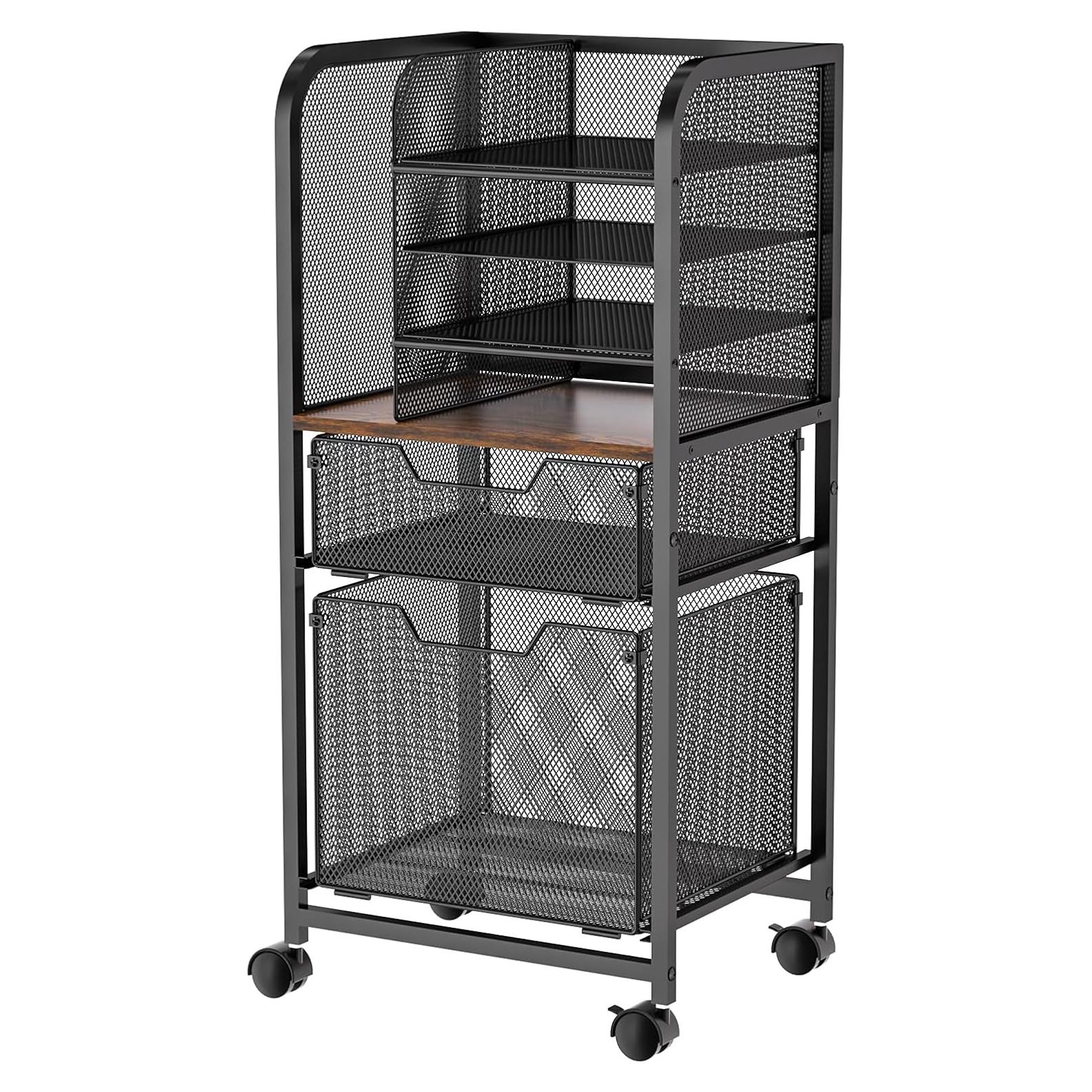 Carro de Archivo Rodante Feyejade 6 Niveles con 2 Cajones