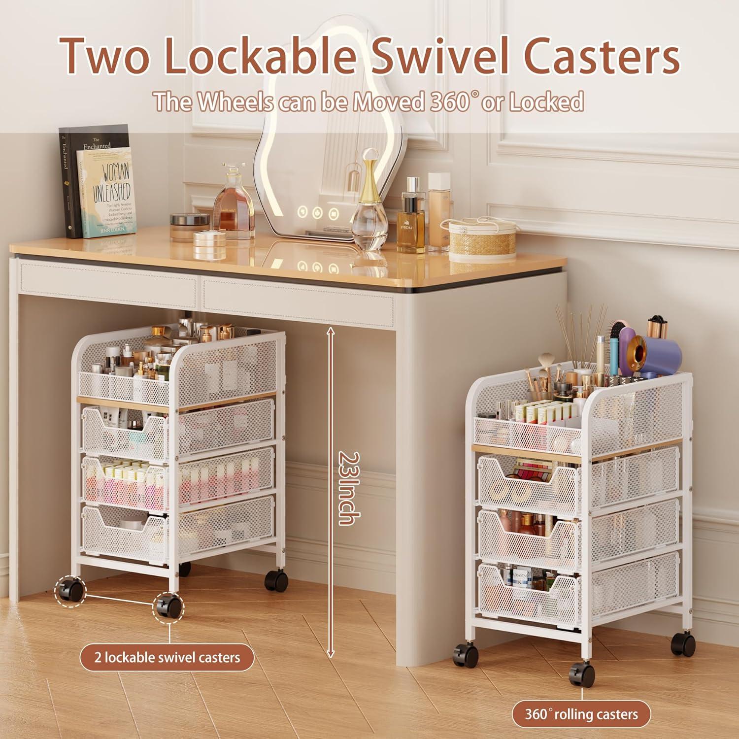 Carro Organizador de Maquillaje Jakyitvi Blanco 3 Cajones