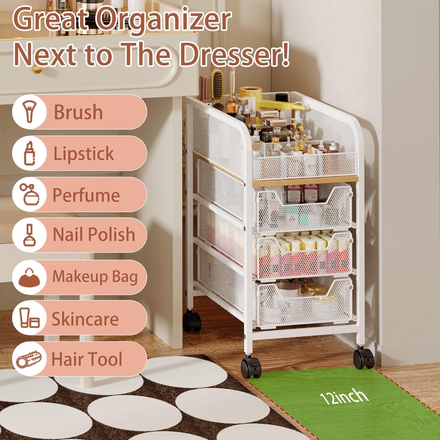 Carro Organizador de Maquillaje Jakyitvi Blanco 3 Cajones