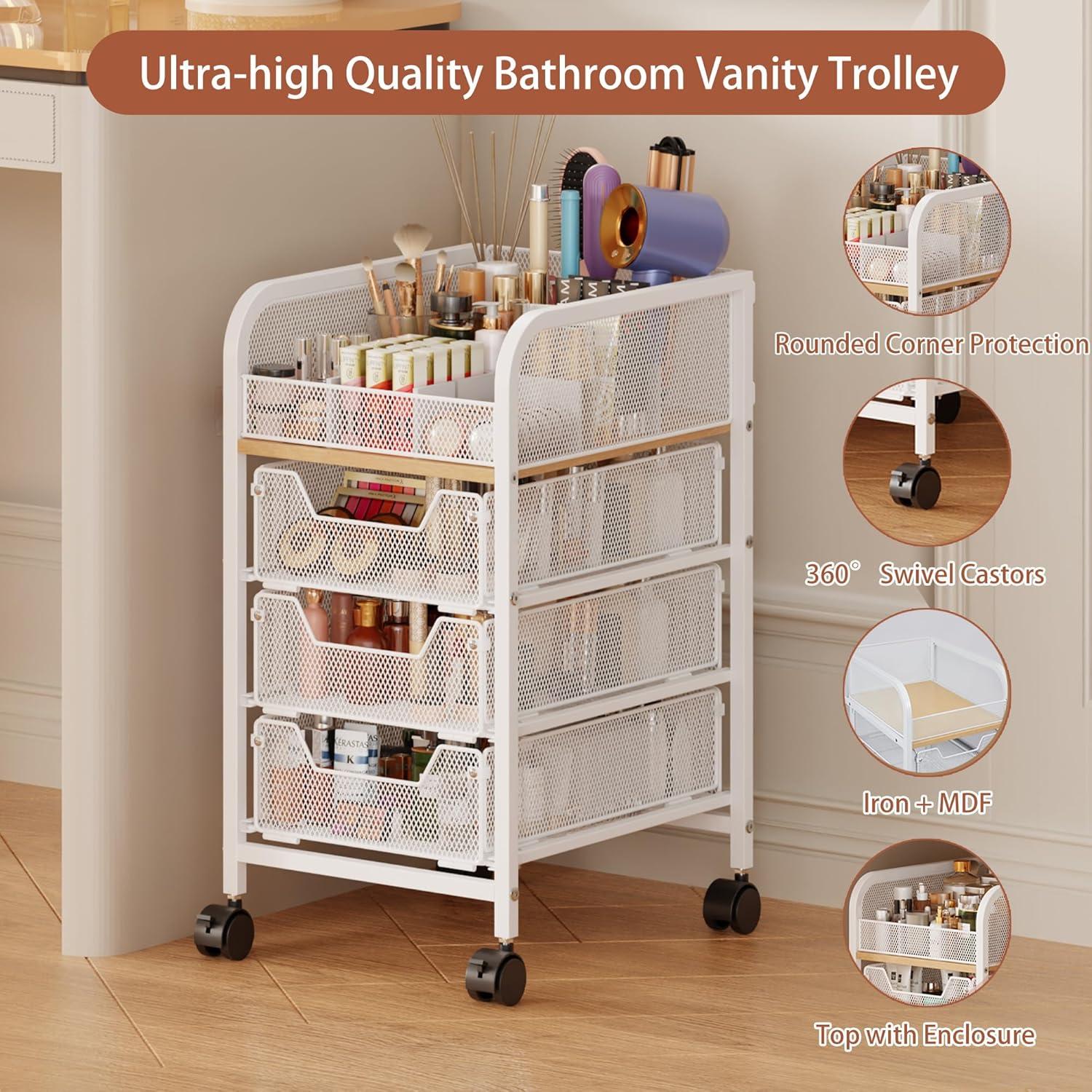 Carro Organizador de Maquillaje Jakyitvi Blanco 3 Cajones