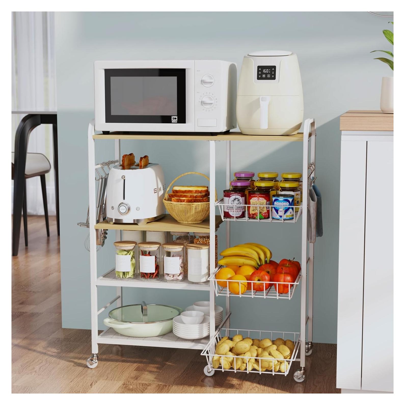 Carro de Cocina HapiRm Blanco con Ruedas y 4 Niveles