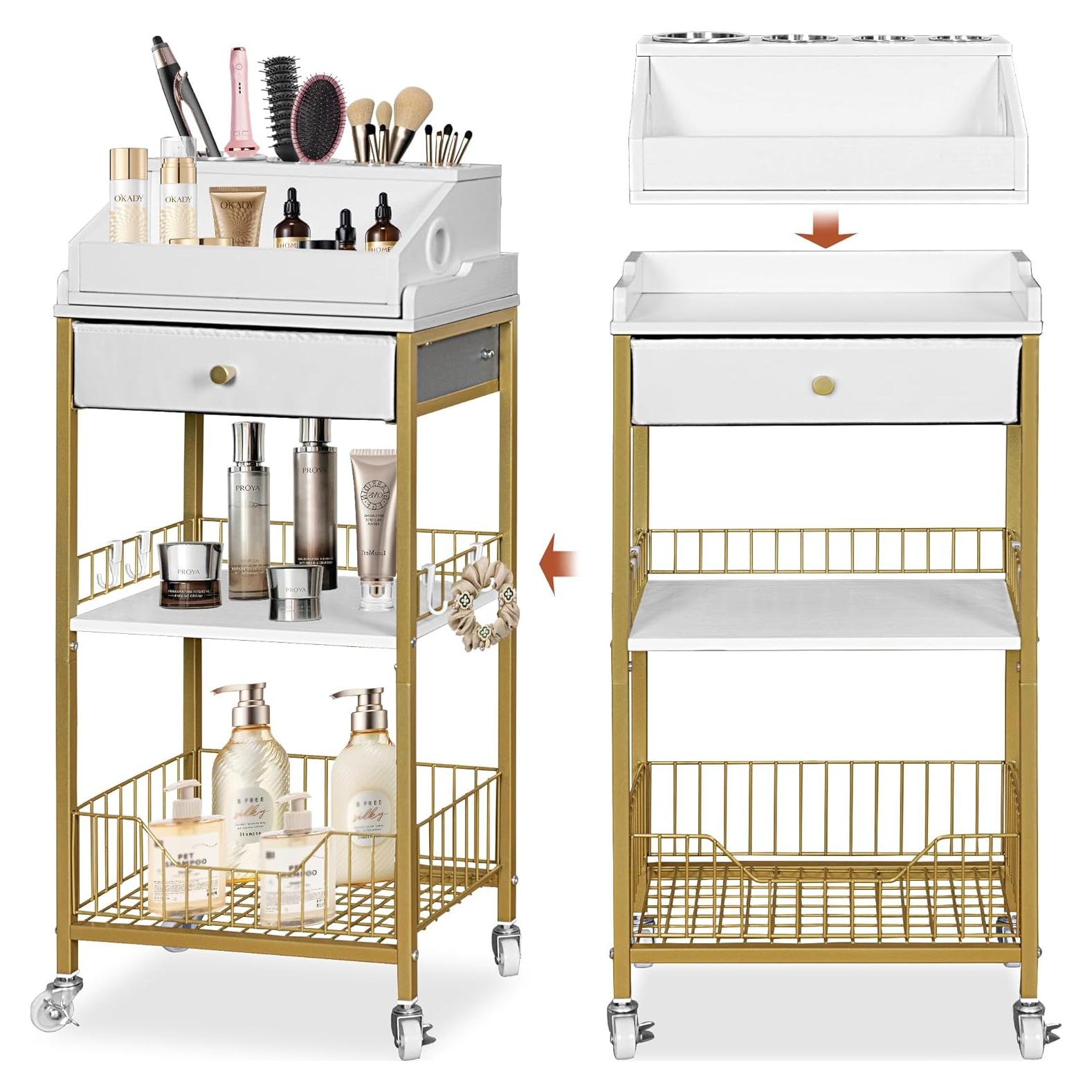 Carro Organizador de Maquillaje NauwaBarn Dorado 15" x 10"