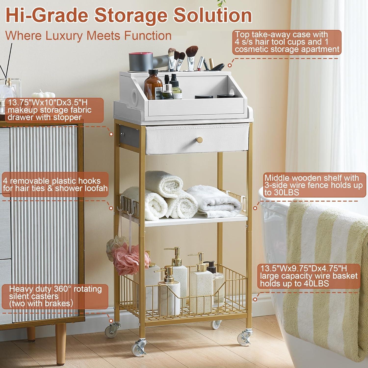 Carro Organizador de Maquillaje NauwaBarn Dorado 15" x 10"