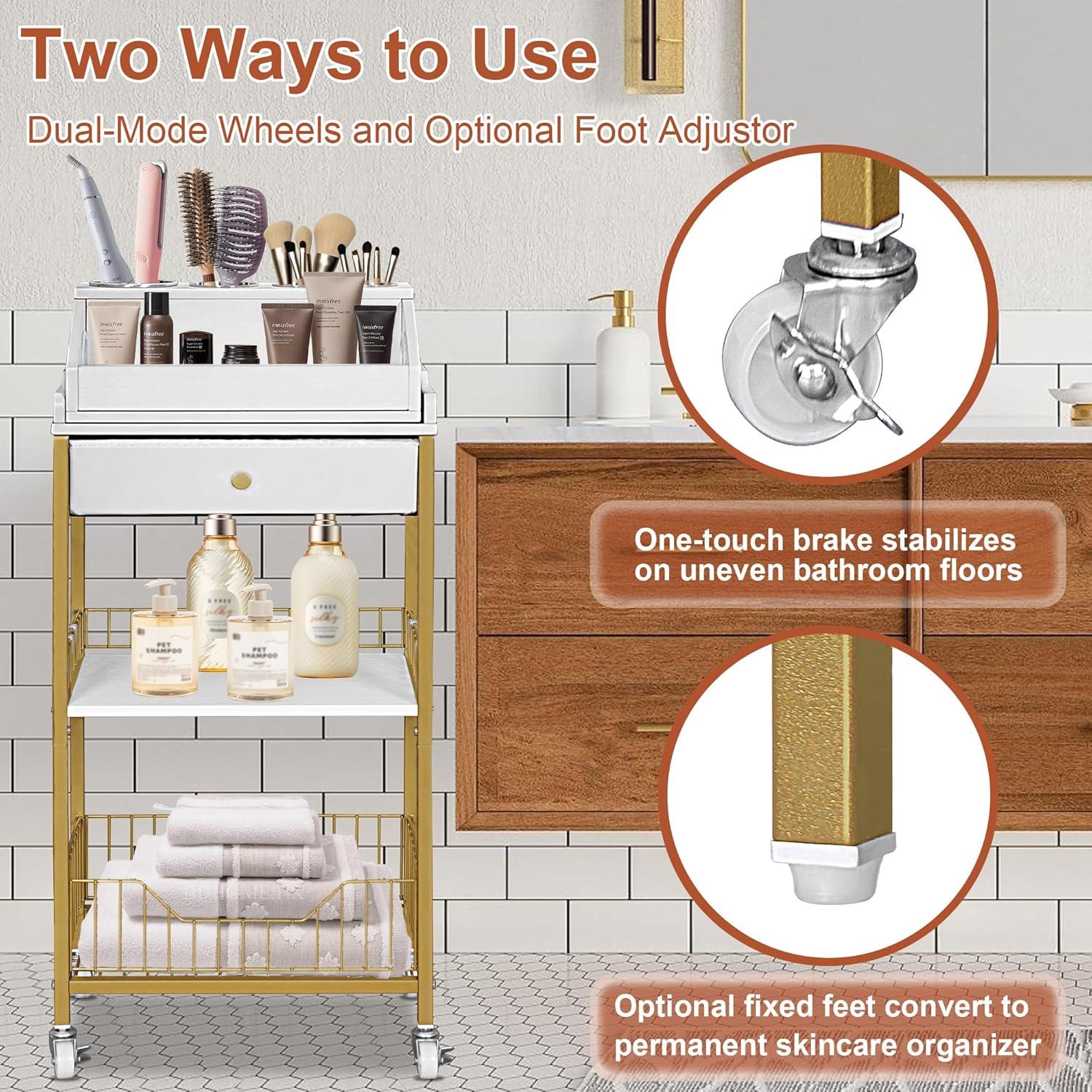 Carro Organizador de Maquillaje NauwaBarn Dorado 15" x 10"