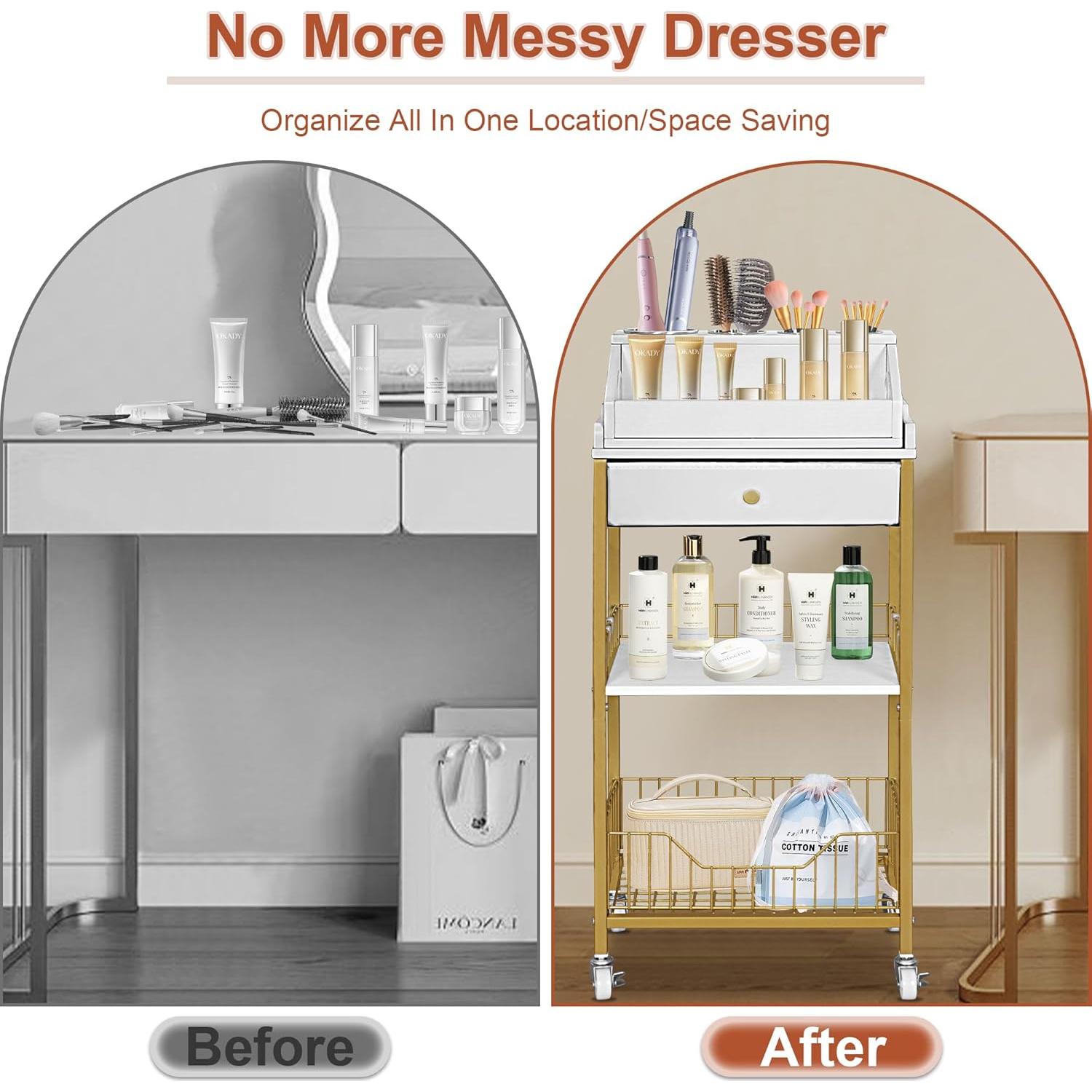 Carro Organizador de Maquillaje NauwaBarn Dorado 15" x 10"