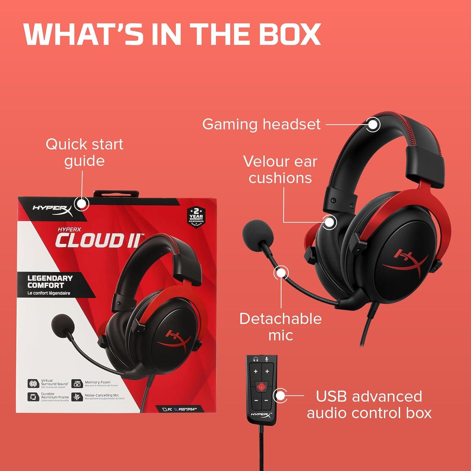 Auriculares HyperX Cloud II con sonido envolvente 7.1 - Rojo