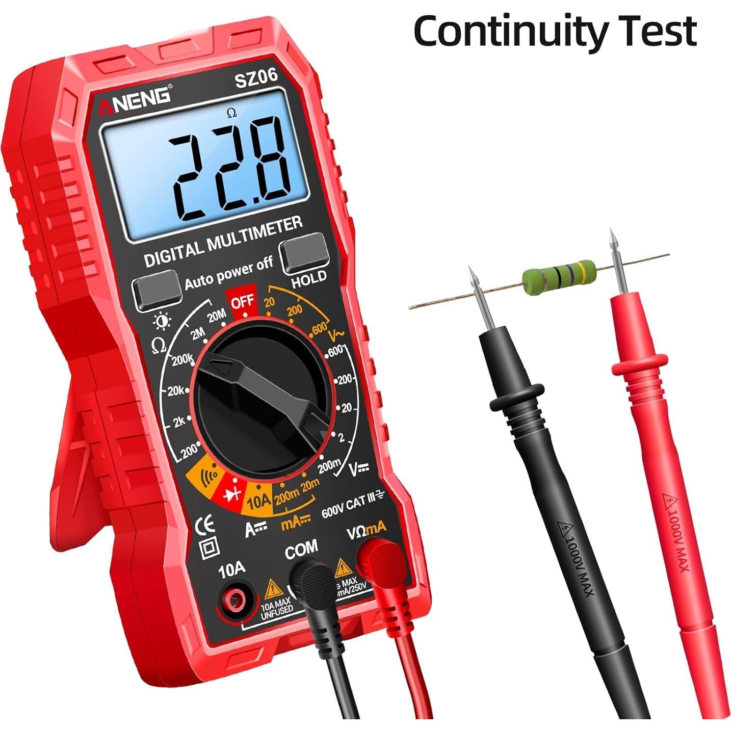 Multímetro Digital ANENG SZ06 Rojo - Mide Voltaje AC/DC y Más