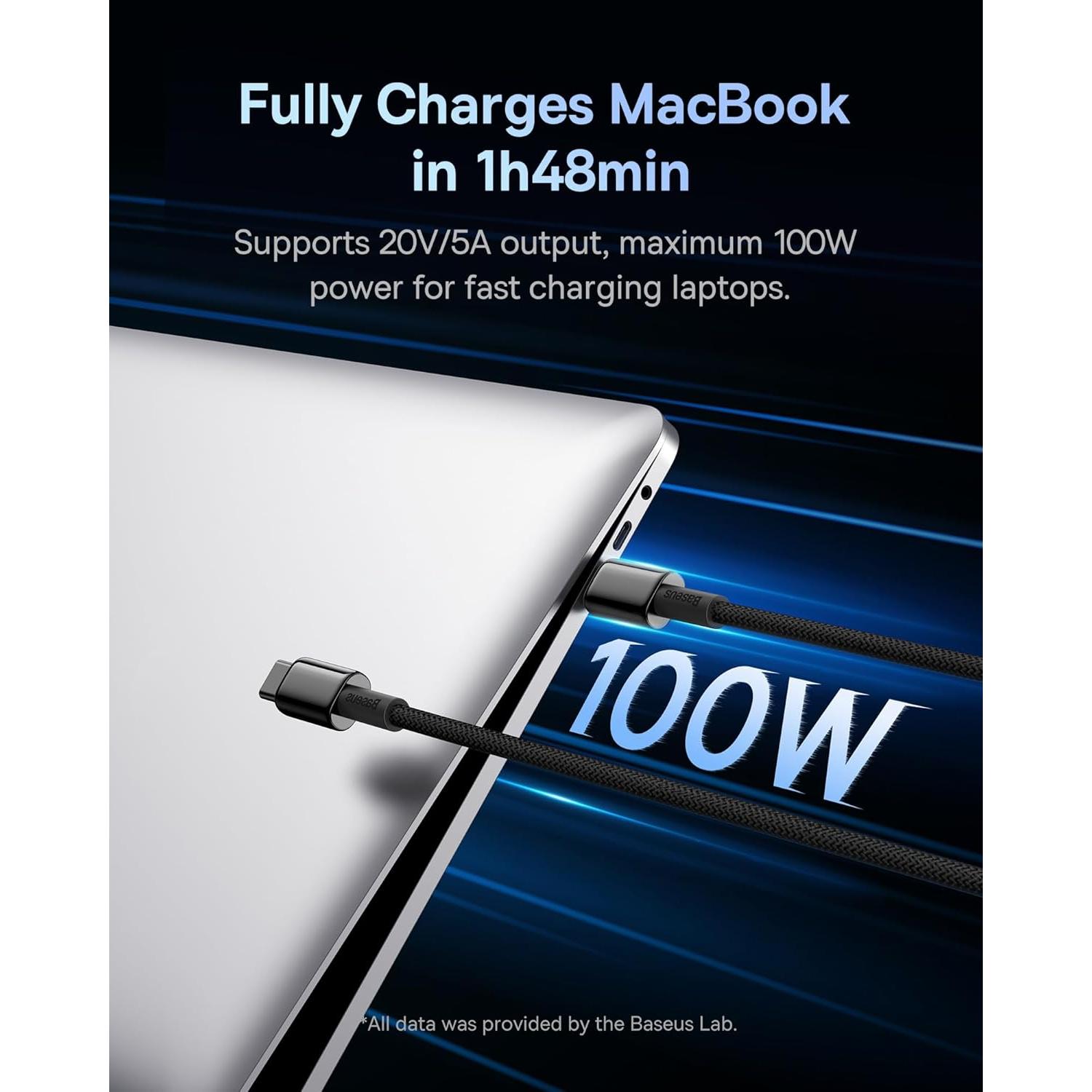 Cable USB C Baseus 100W 2m Trenzado Negro 2 Pack