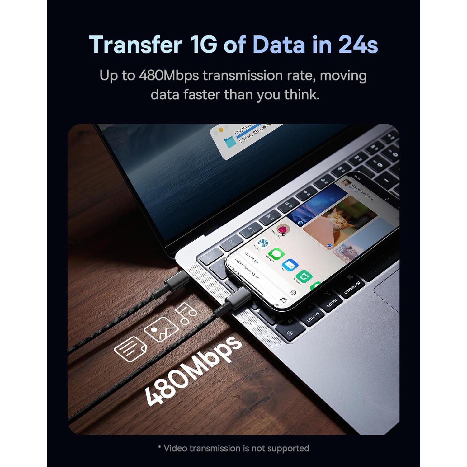 Cable USB C Baseus 100W 2m Trenzado Negro 2 Pack