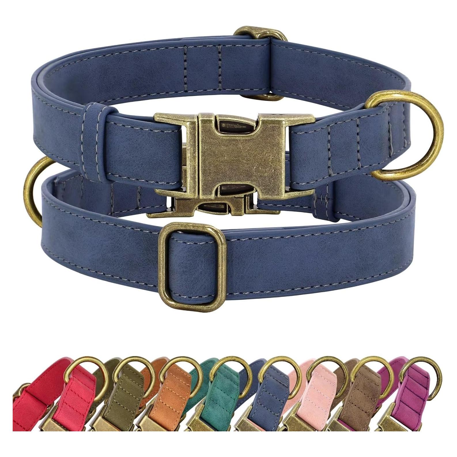 Collar para Perro Didog de Cuero PU Ajustable Azul Talla S