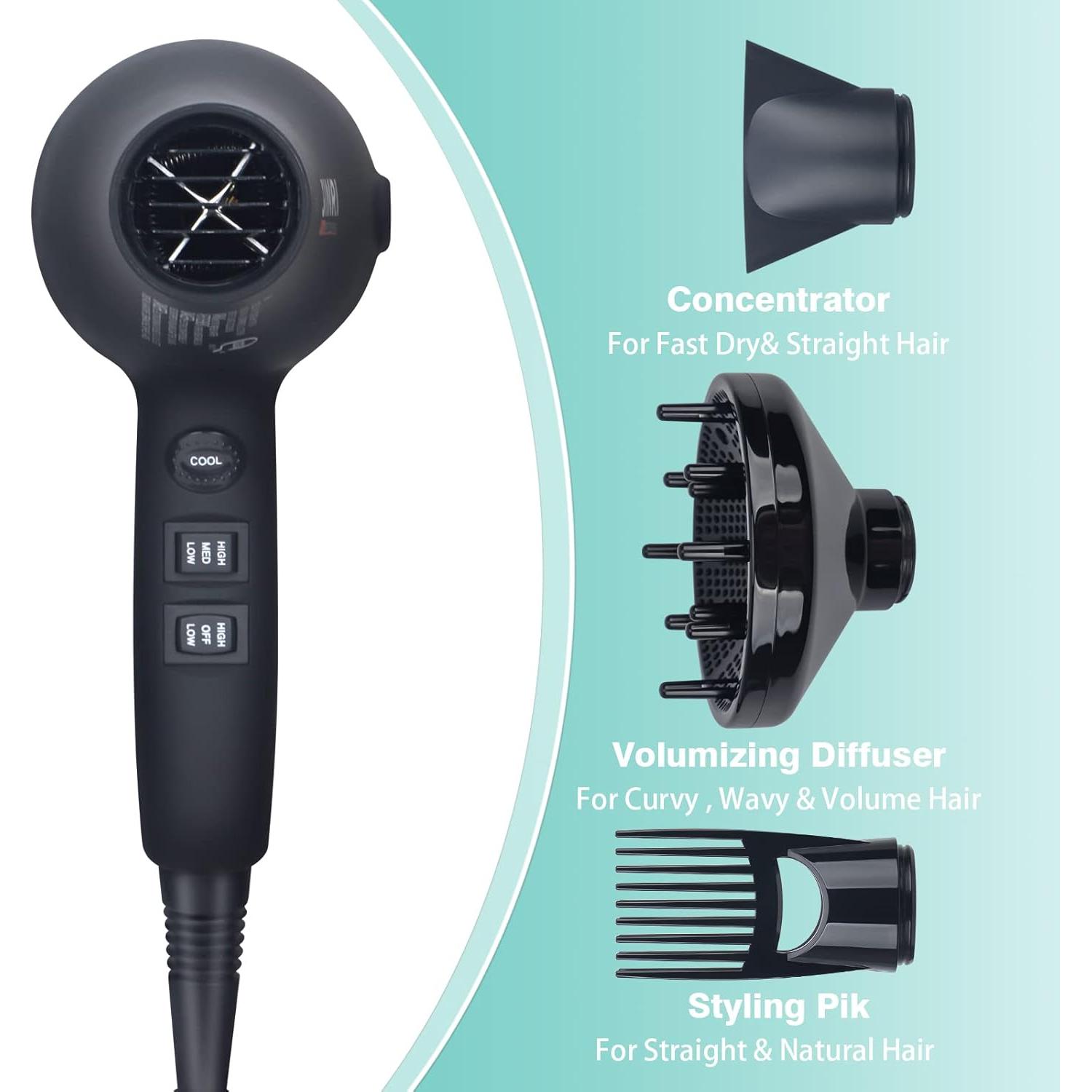 Secador de pelo JINRI 1875W profesional iónico con difusor