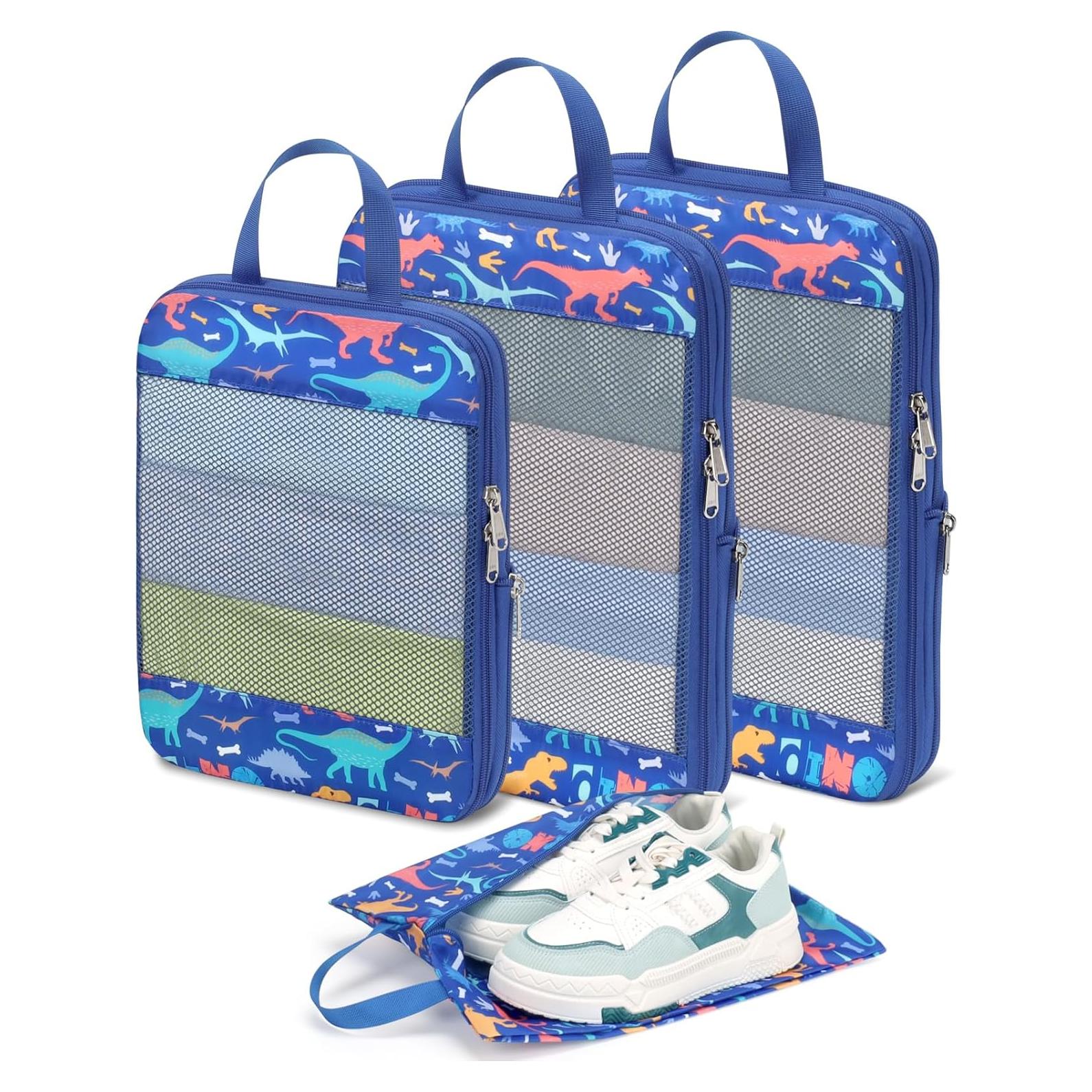 Set de 4 Cubos de Empaque BrainyBees para Niños - Dinosaurio Azul