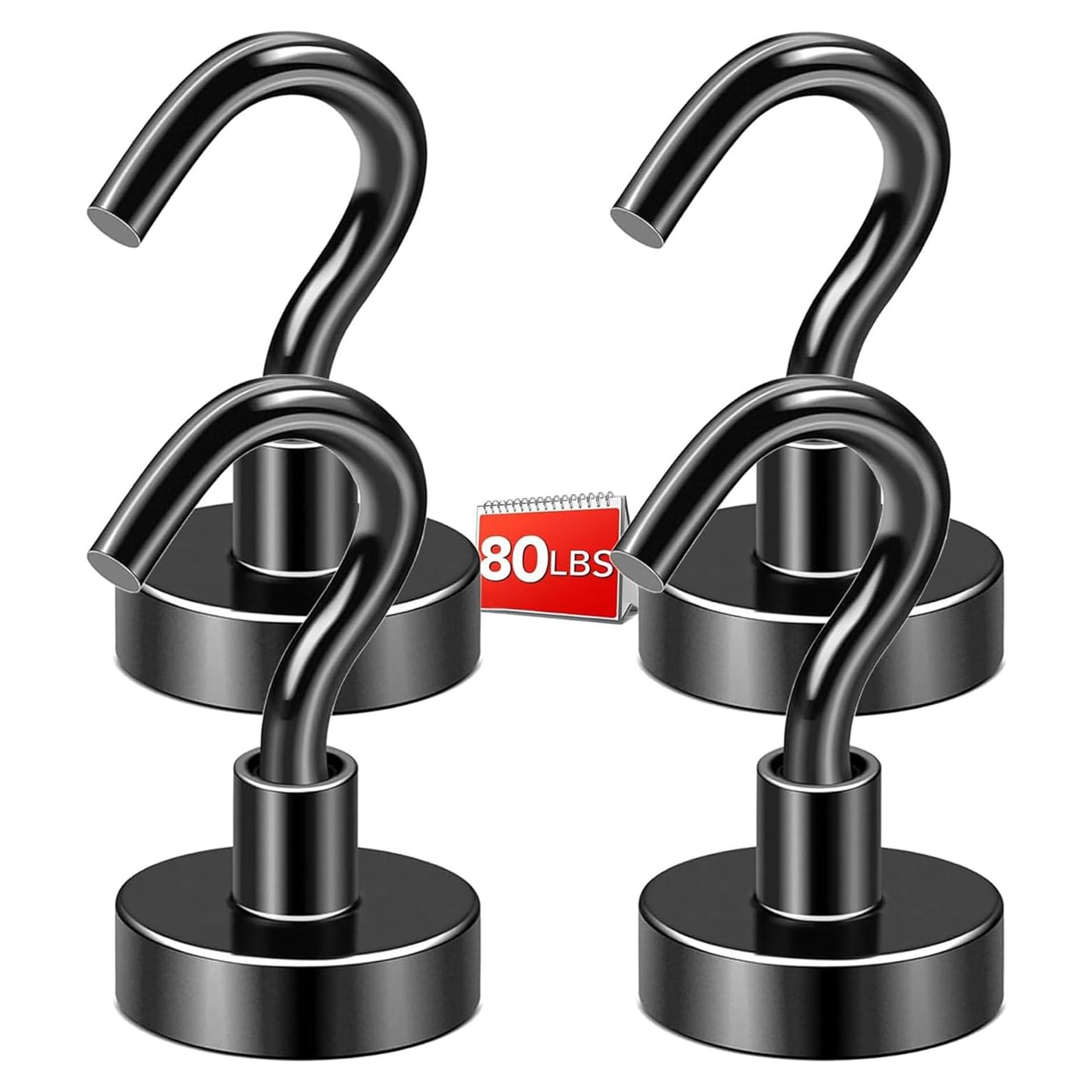 Ganchos Magnéticos DIYMAG 36.29 kg Paquete de 4 Negro