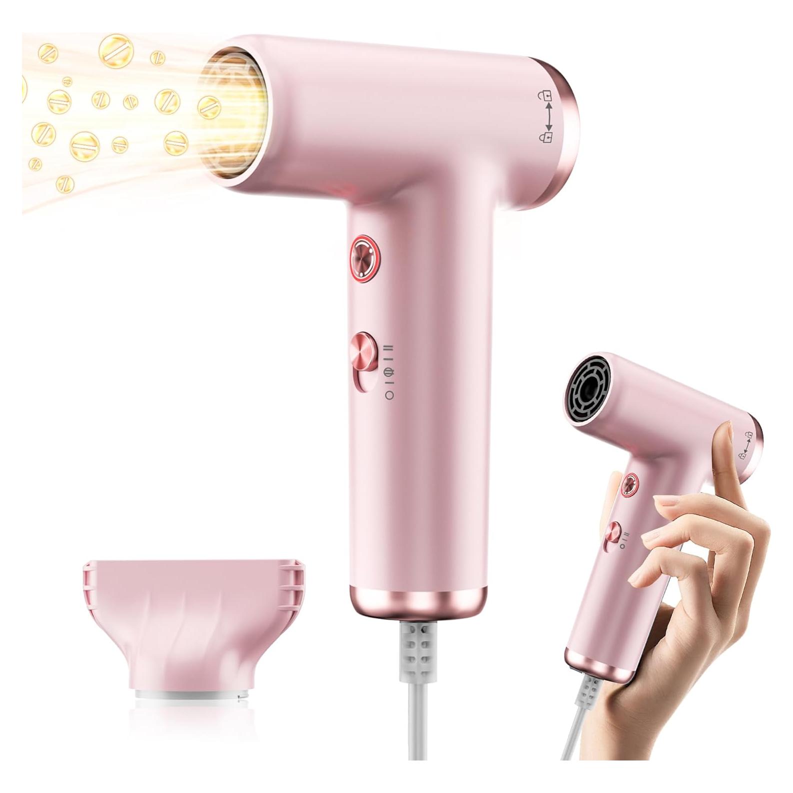 Secador de Pelo Mini Iónico Trylater 110,000 RPM Rosa