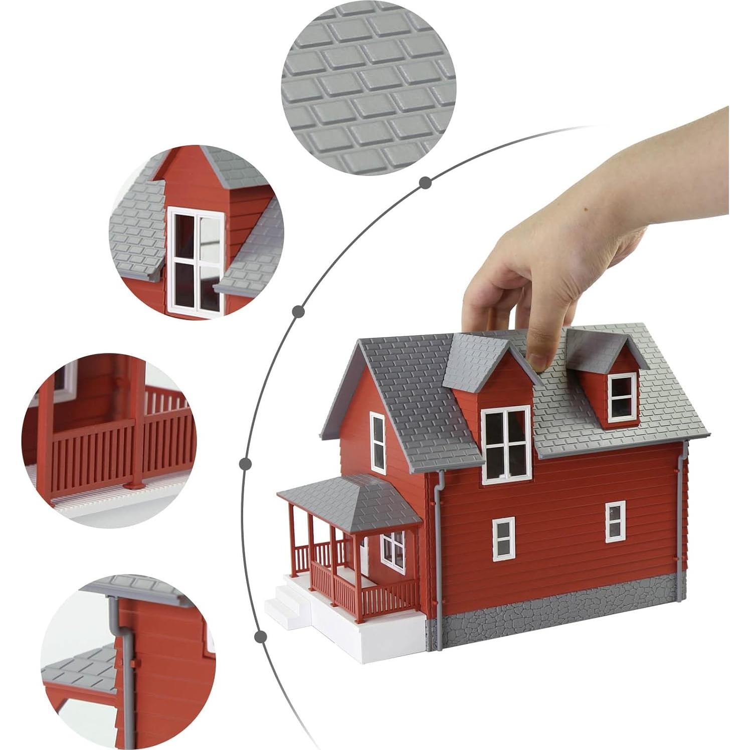 Casa Modelo Escala O JZO01 Rojo para Diorama 21.5x12x16.7 cm