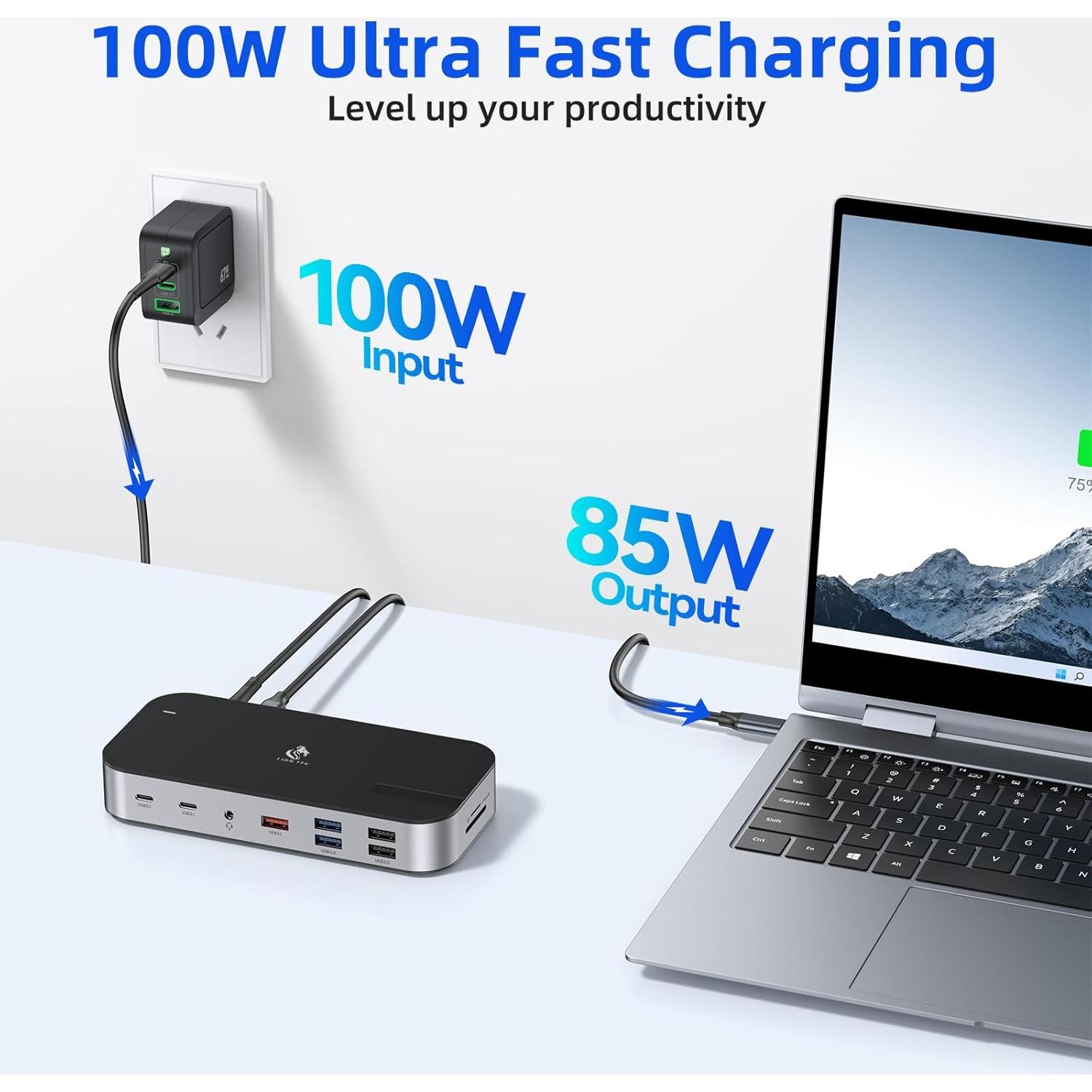 Estación de Acoplamiento USB C 16 en 1 LIONWEI con 3 HDMI 4K