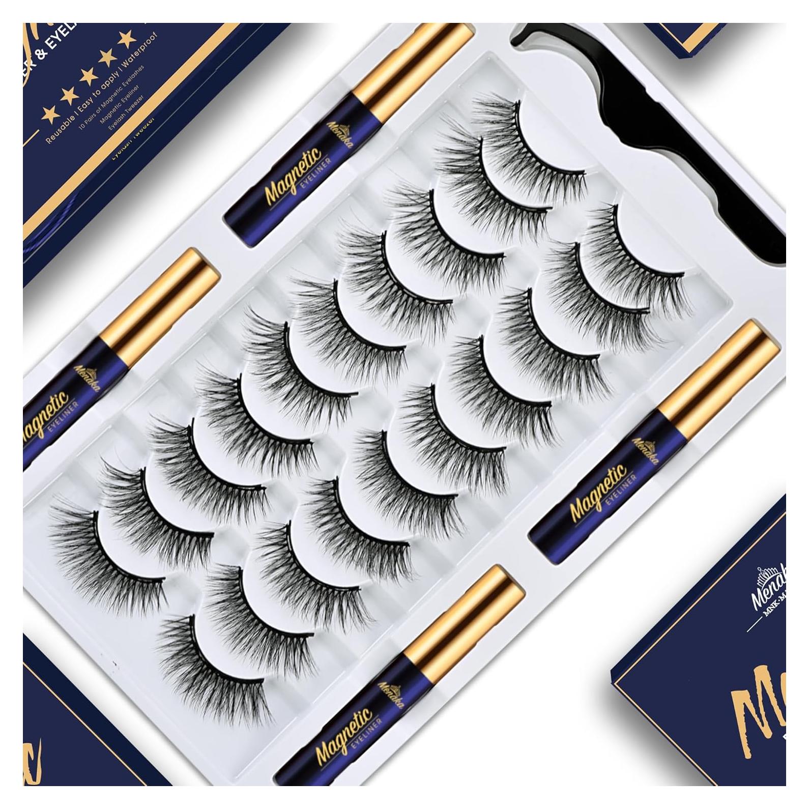 Kit de Pestañas Magnéticas Menaka 3D con Delineador 4 Tubos