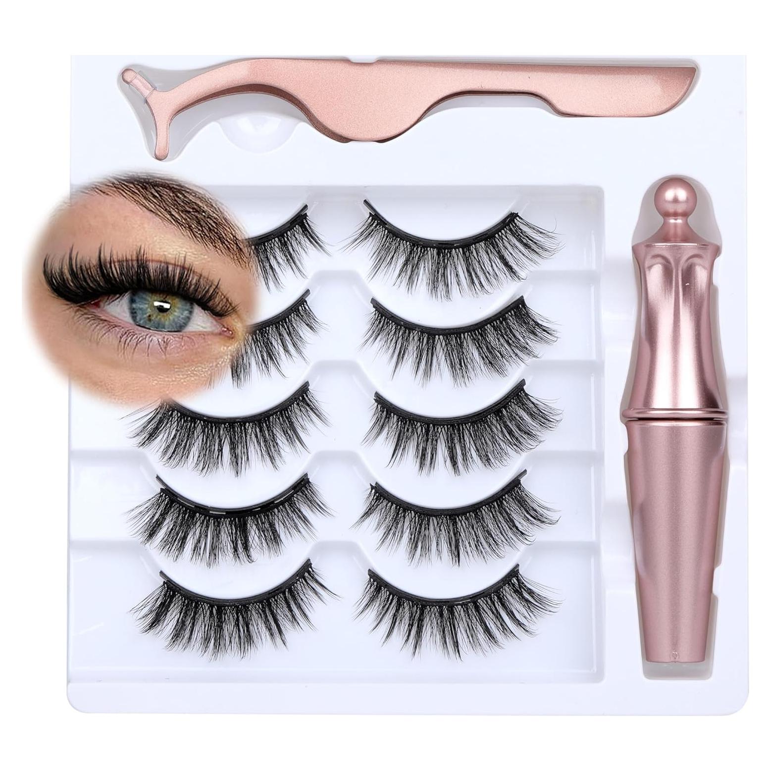 Kit de Pestañas Magnéticas Newcally con Delineador - 5 Pares