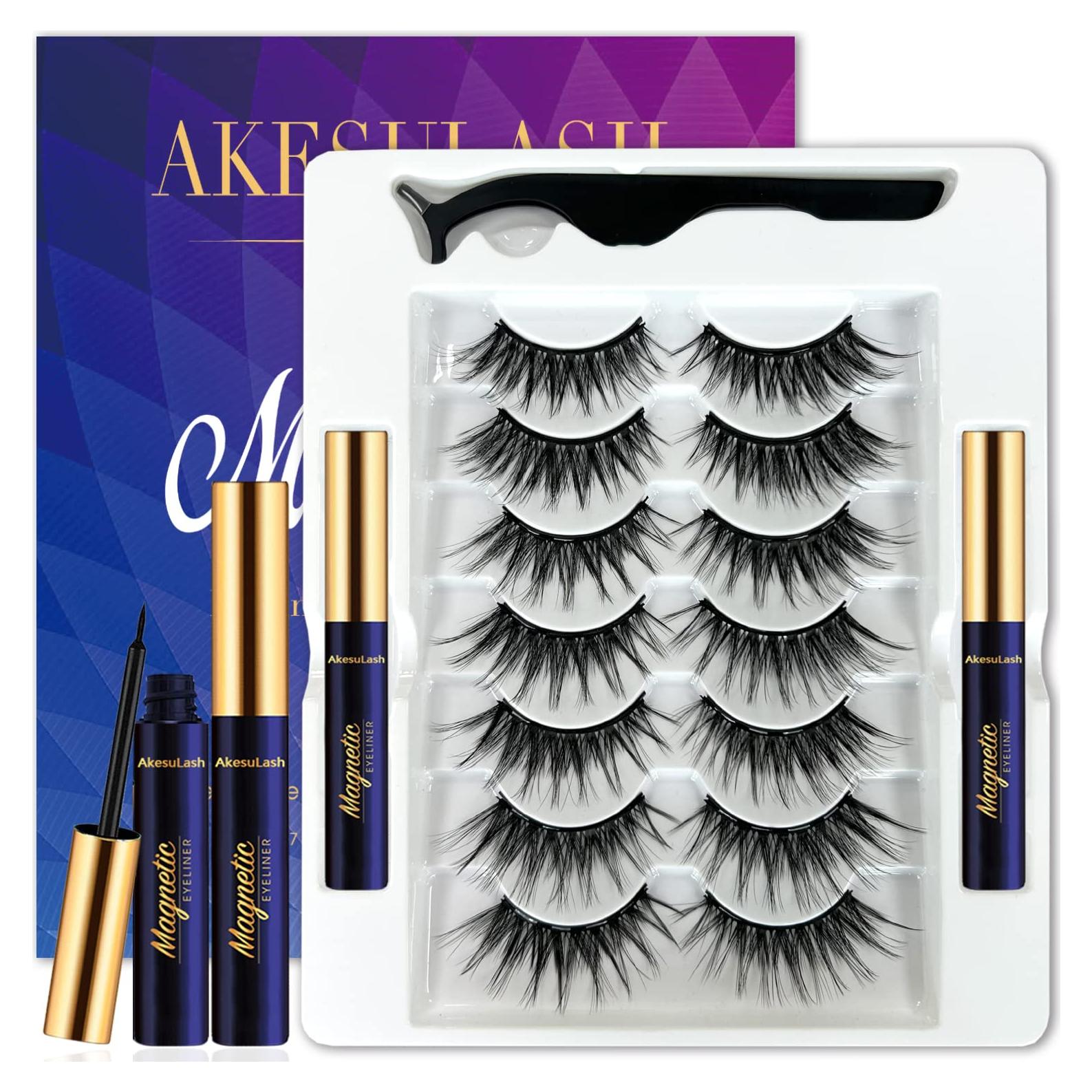 Pestañas Magnéticas 3D AkesuLash - 7 Pares con Delineador