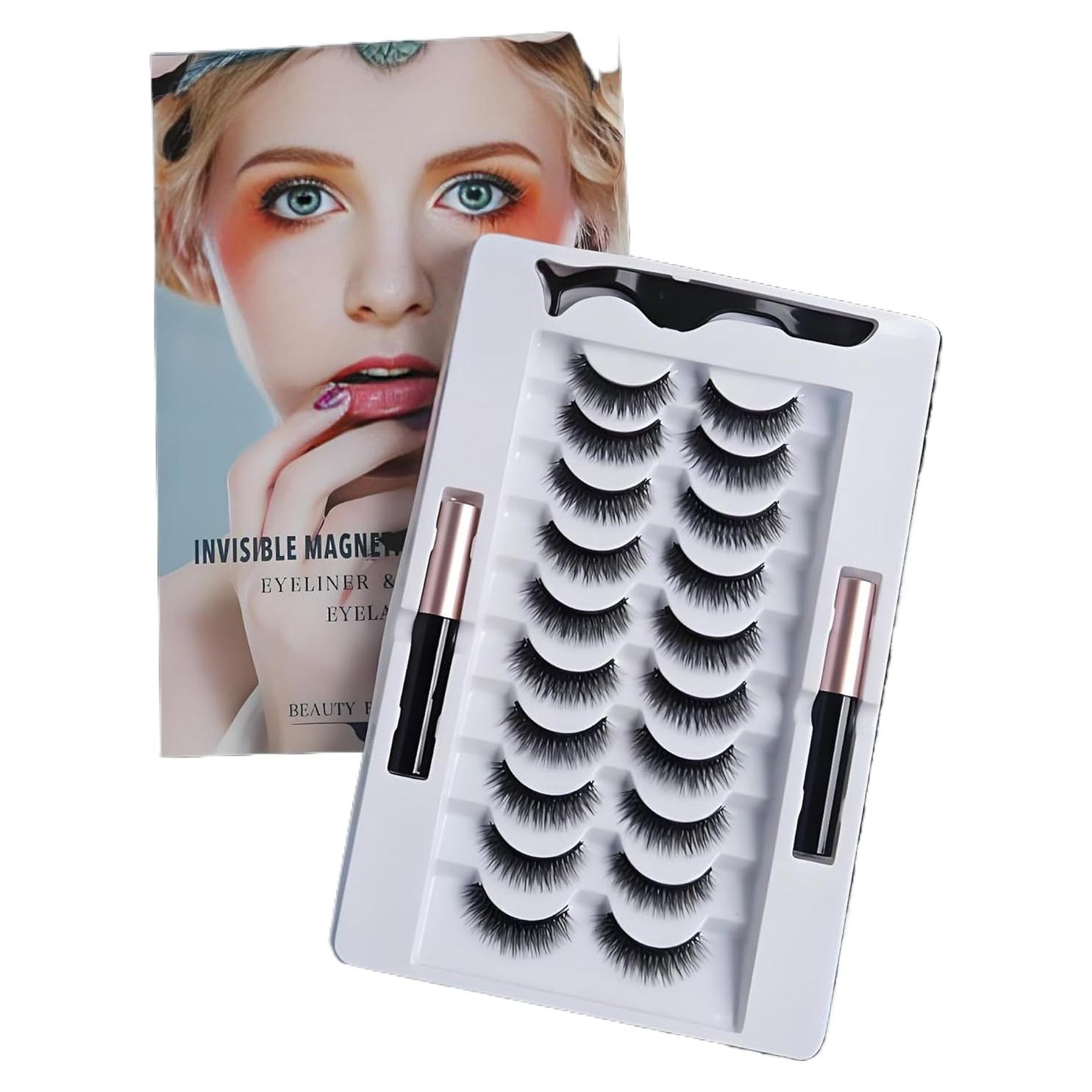 Kit de Pestañas Magnéticas Belleza - 10 Pares + 2 Delineadores