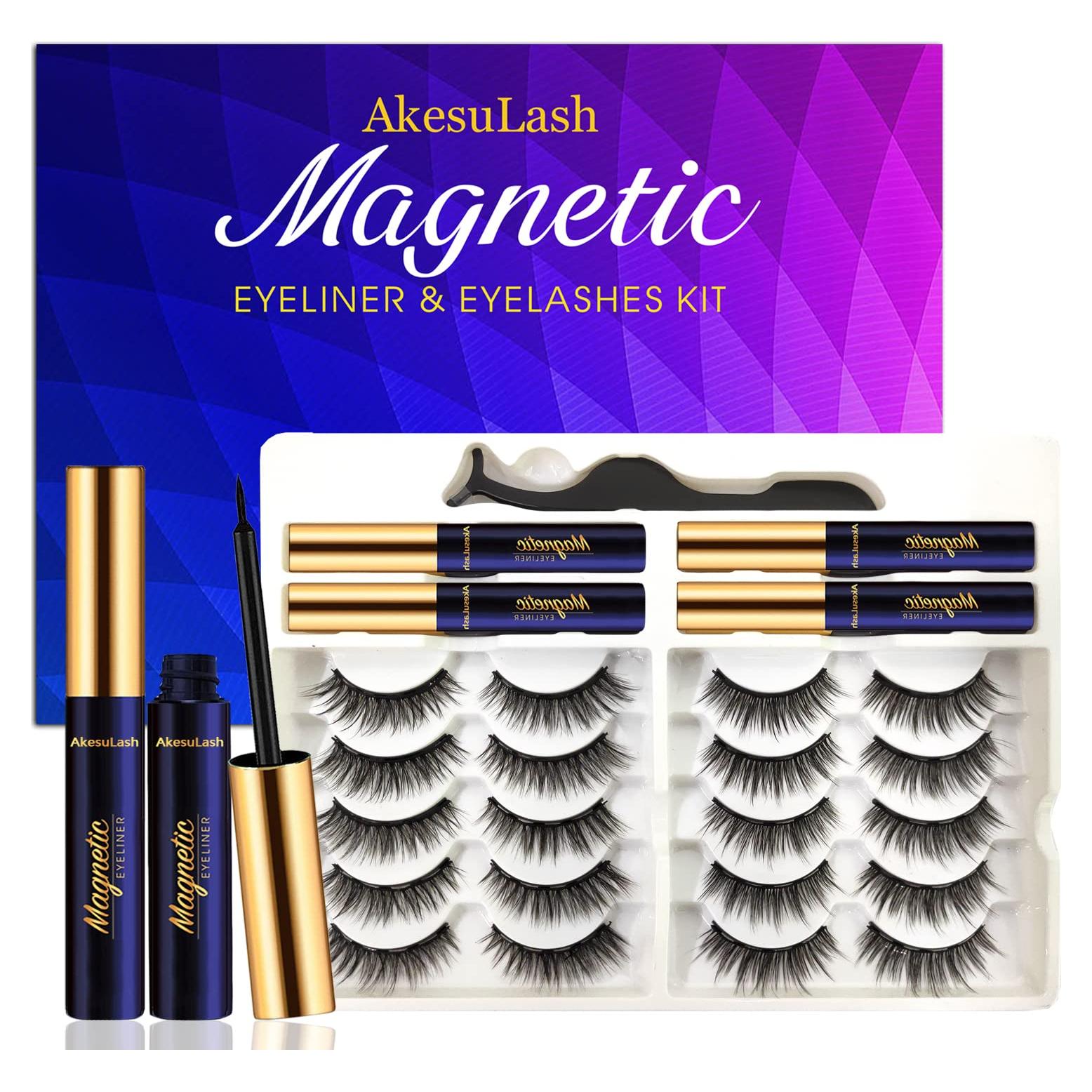 Pestañas Magnéticas AkesuLash - 10 Pares 3D Reutilizables con Delineador