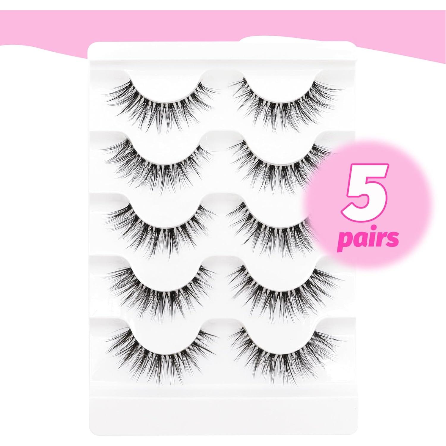 Pestañas Postizas Wispy Veleasha 5 Pares Banda Transparente