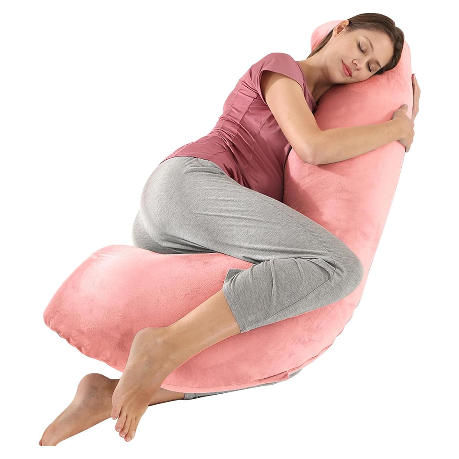 Almohada de Embarazo BATTOP Forma de J 119 cm Coco Rosa