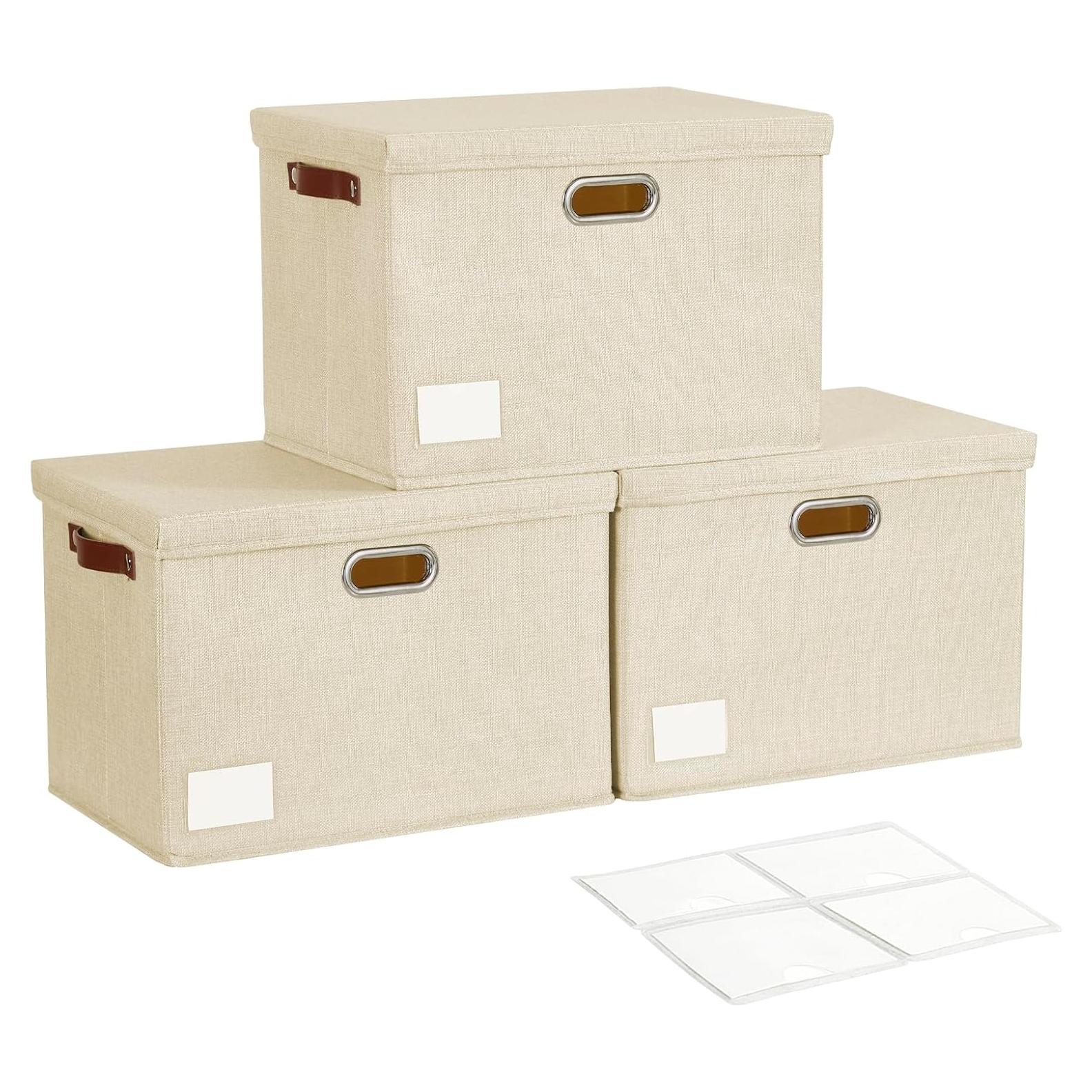Cajas de Almacenamiento Plegables Roobyl 44x30x30 cm Beige - 3 Unidades
