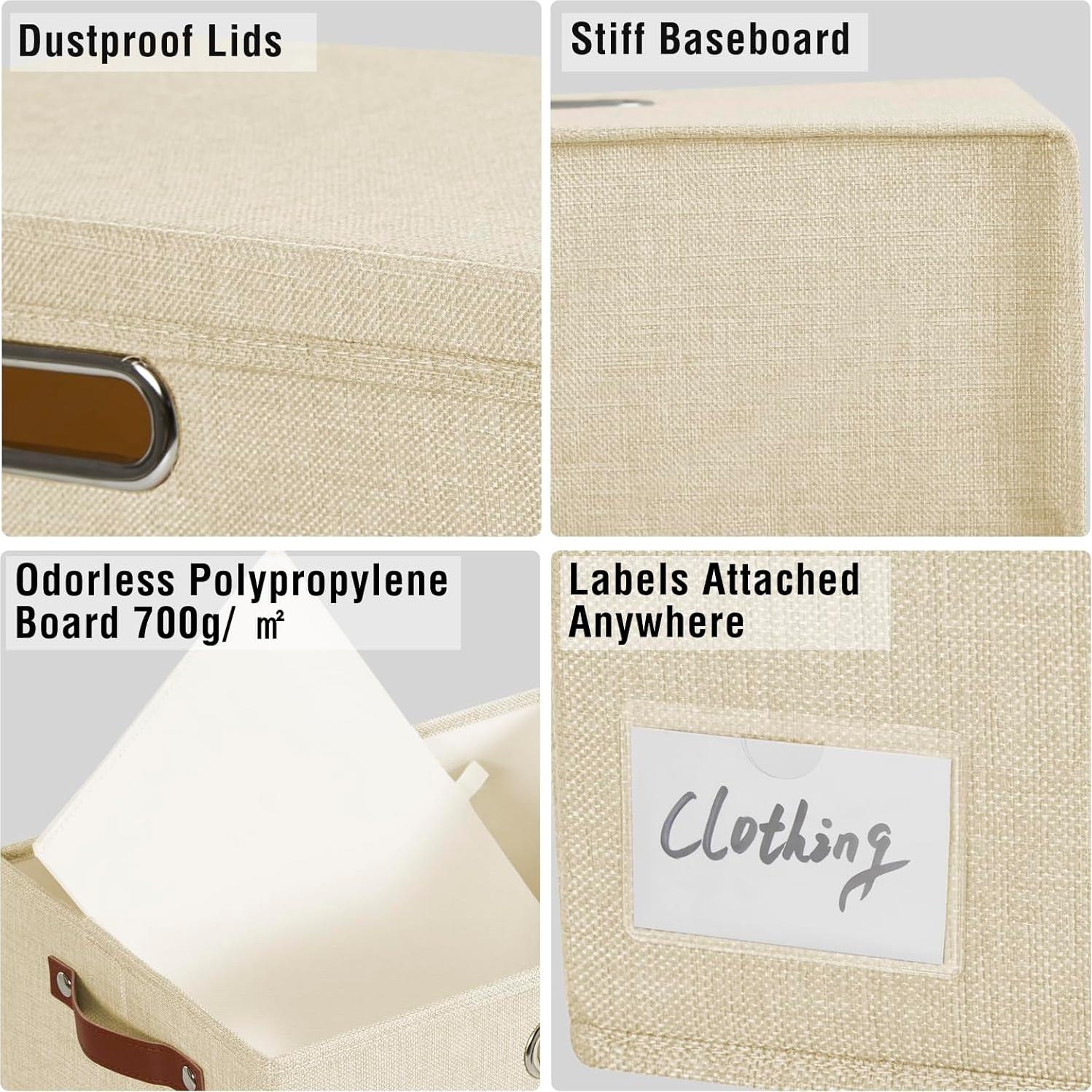 Cajas de Almacenamiento Plegables Roobyl 44x30x30 cm Beige - 3 Unidades